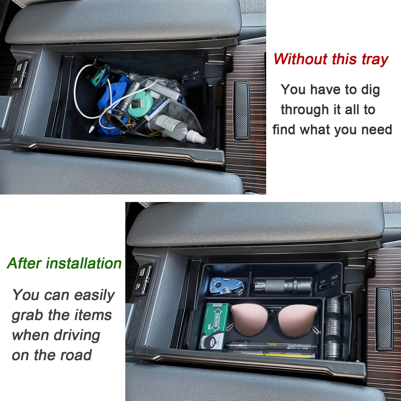TOPINSTALL Center Console Organizer for 2021-2025 Toyota Sienna, ABS Plastic, Black, Model: Console Tray, V1 Center Console Tray