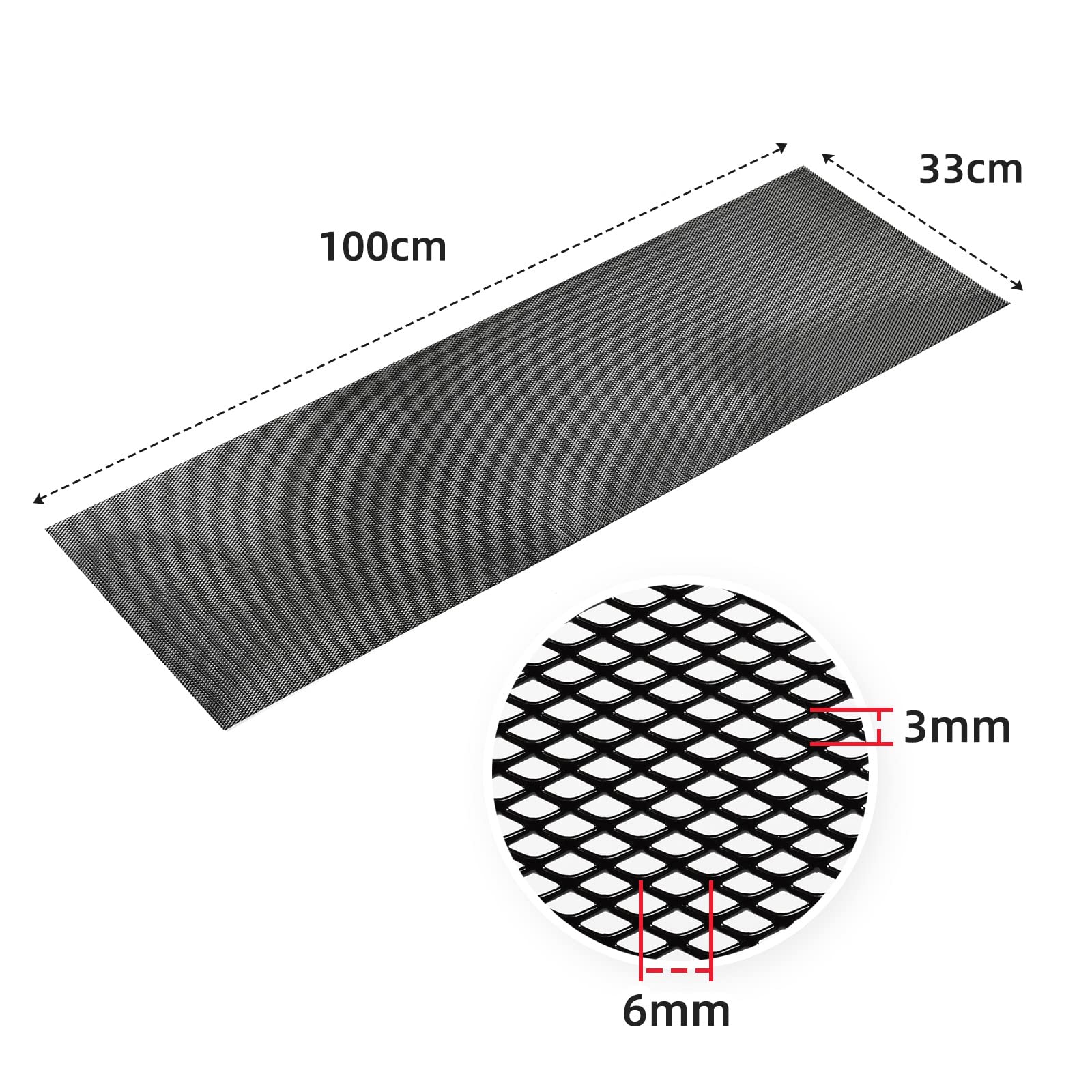Aggauto Universal 40X13 Car Grill Mesh - 100X33Cm Aluminum Alloy Automotive Grille Insert Bumper 3X6Mm Rhombic Hole, One Of The Most Multifunctional Shape Grids Black