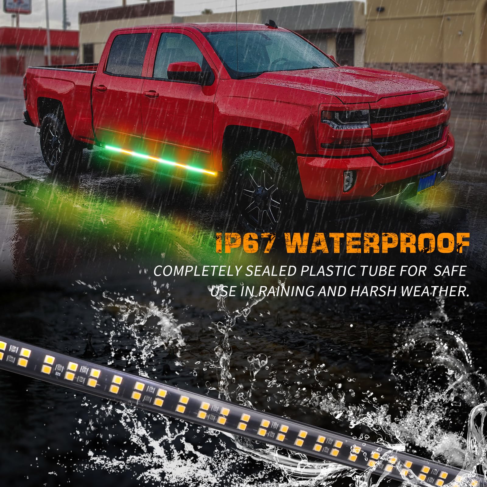 Xridonsen 2Pcs 70 Inch Truck Amber Green Emergency Lights Strip 864 Led Running Board Strobe Lights Bar Firefighter Lights Flash
