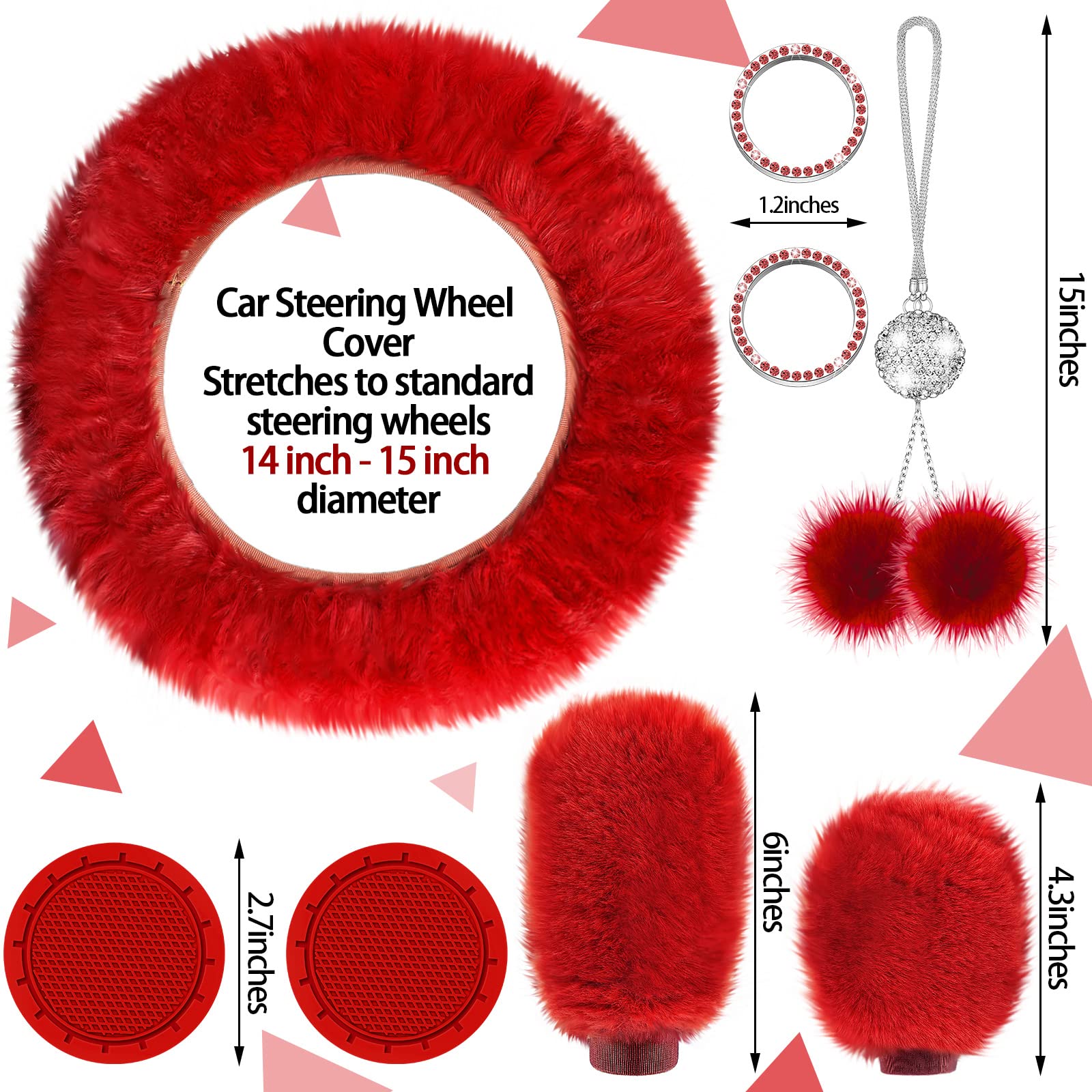 Tallew 17 Pcs Car Seat Cover Full Set For Car Front Rear Fluffy Steering Wheel Cover Soft Fleece Handbrake Shift Hanging Accesso