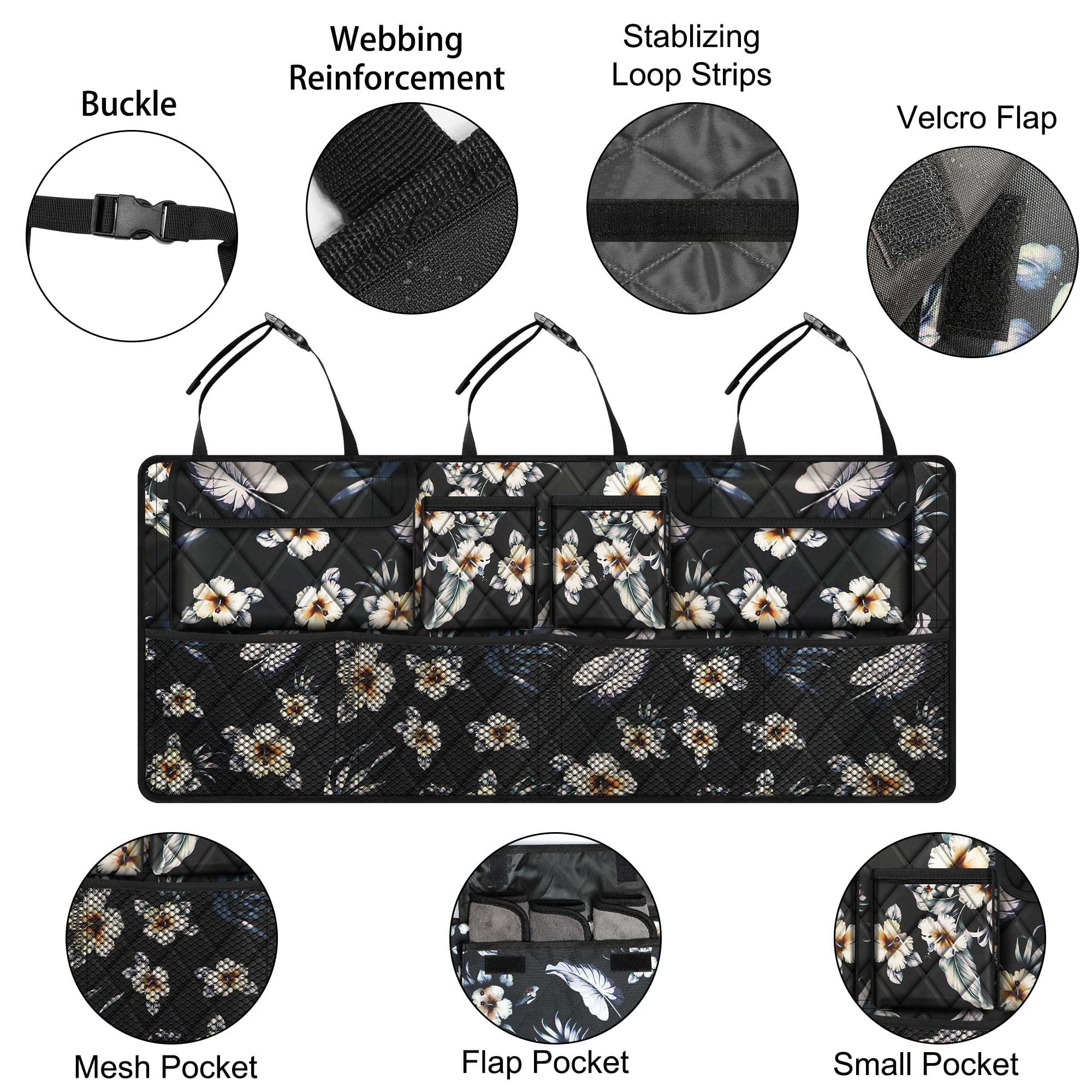 Femuar Car Trunk Organizer, Large Capacity Backseat Trunk Organizer (42''*18''), Collapsible Car Storage Bag With 8 Pockets - Hi