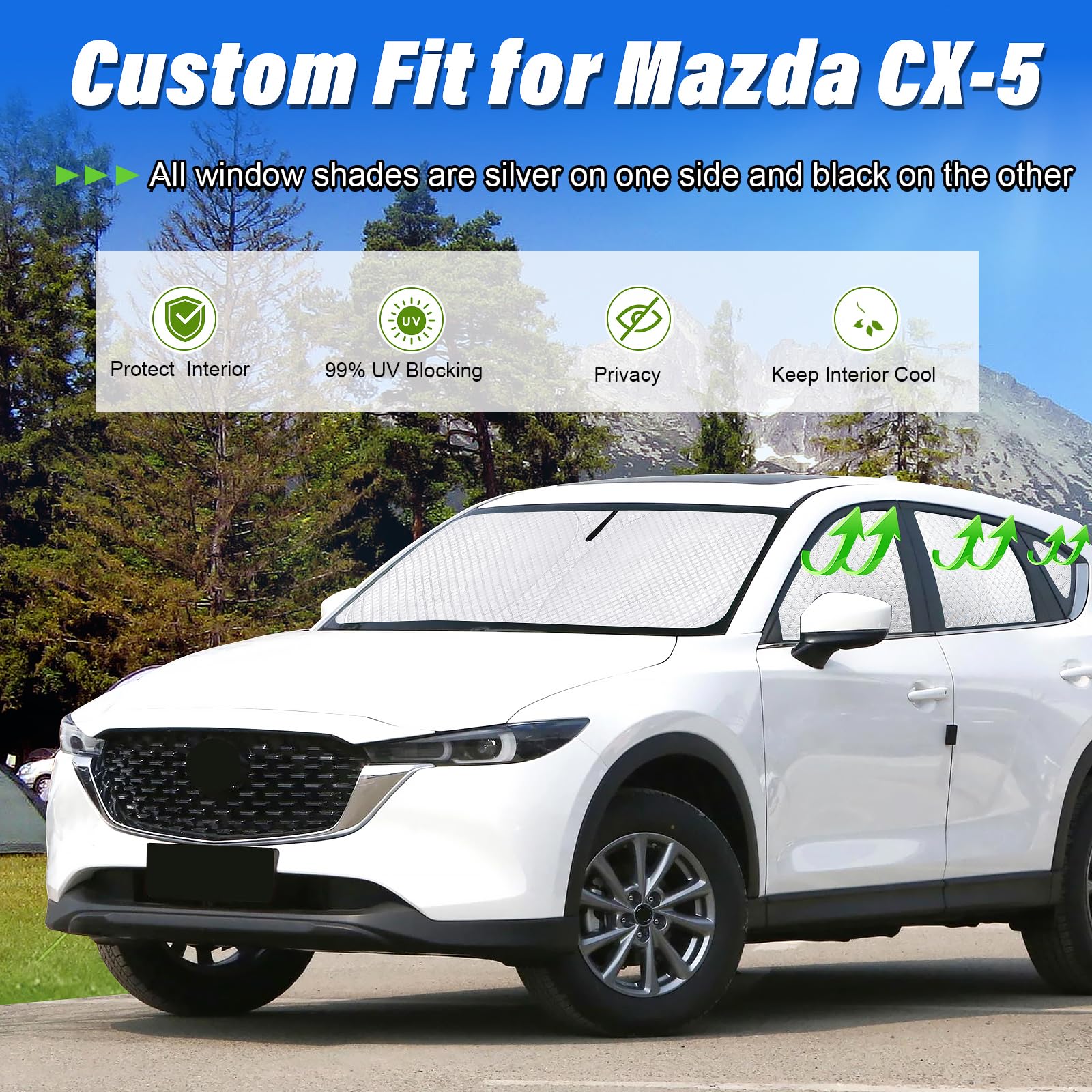 Kmf Windshield Sun Shade For Mazda Cx-5 Accessories 2017-2025, Side Window Sun Shade Cover Sun Visor Shield Cover, Full Coverage
