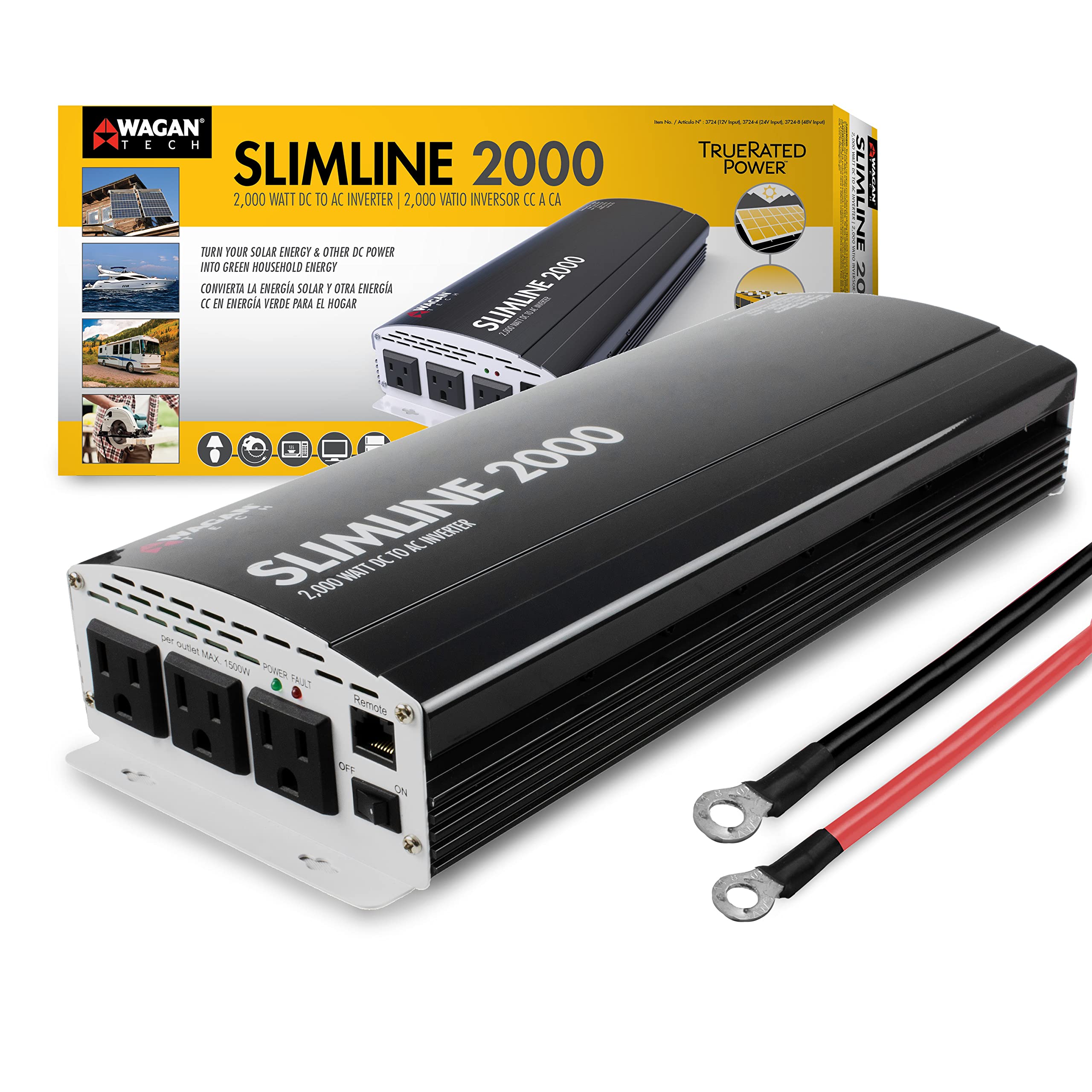 Wagan EL3724 2000W Slim Line AC to DC Power Inverter 2000W TrueRated Continuous 4500W Surge Power DC 12V to AC 110V Power Invert