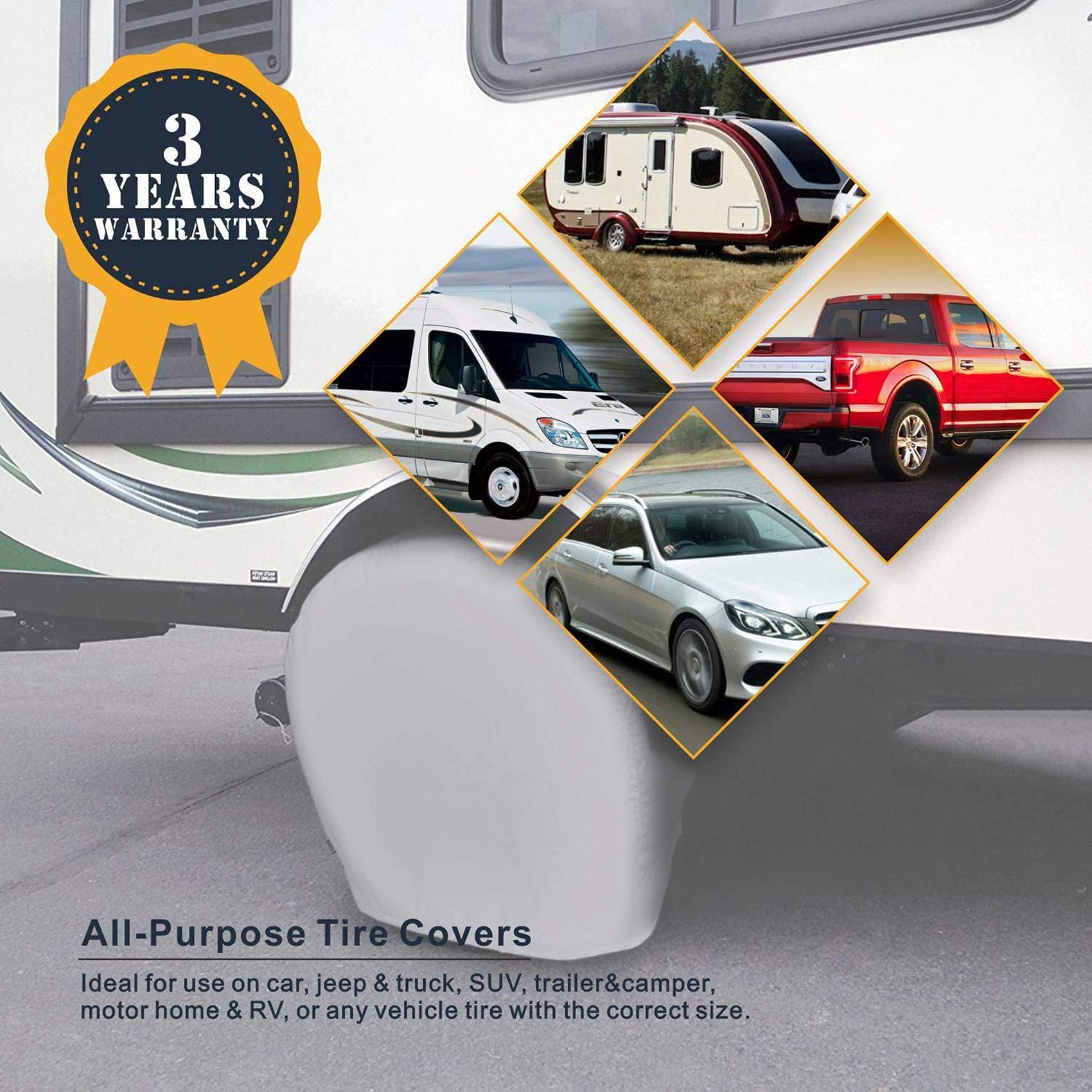 Explore Land Tire Covers 4 Pack - Tough Tire Wheel Protector For Truck, Suv, Trailer, Camper, Rv - Universal Fits Tire Diameters 32-34.75 Inches, Charcoal