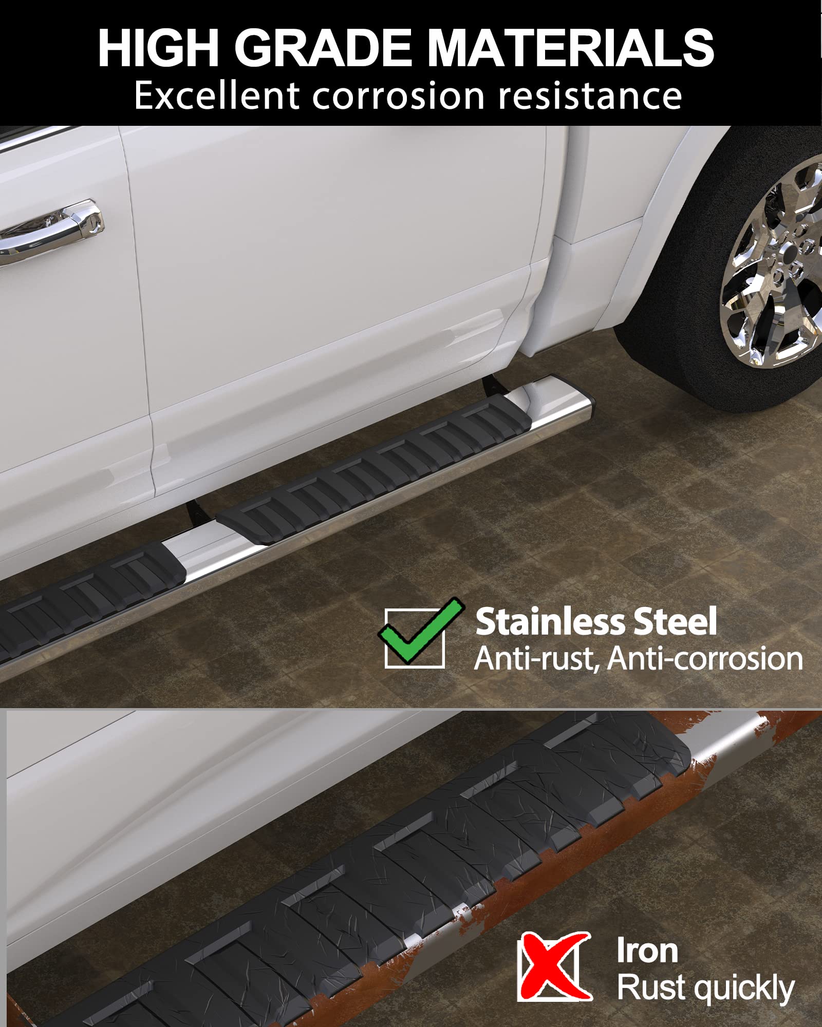 Kybolt Running Boards Compatible With 2019-2024 Chevy Silverado/Gmc Sierra 1500(Excl. 2019 1500 Ld/Limited&2022 1500 Ltd/Limited) Crew Cab, Stainless Steel Side Steps For 2020-2024 2500Hd 3500Hd