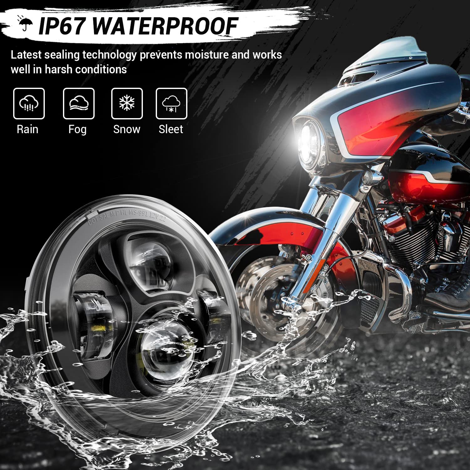 Z-Offroad New Motorcycle 7 Inch Led Headlight Dot Kit Compatible With Harley Davidson Touring Street Glide Road King Special Ele