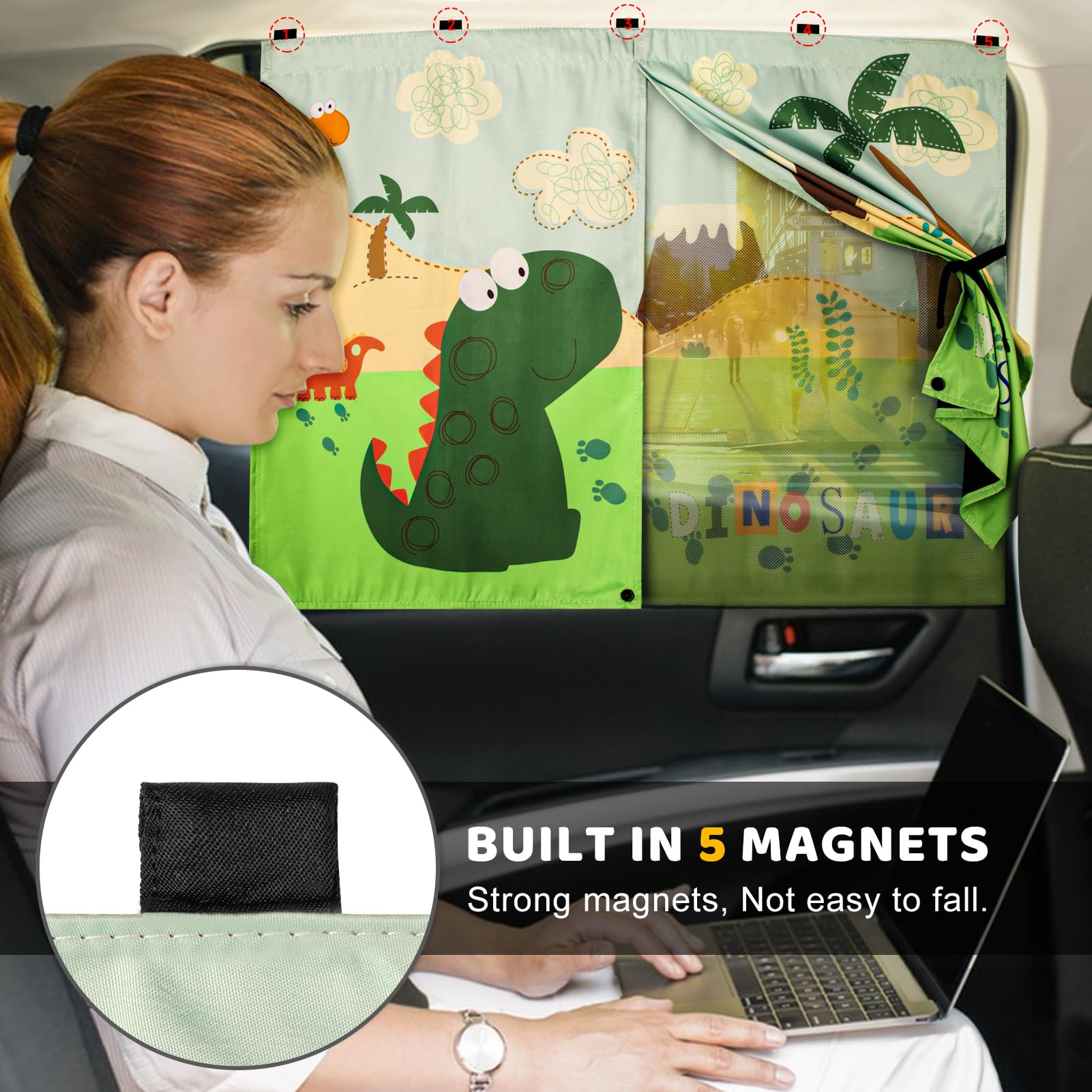 Car Window Shades With Cute Patterns, 2Pcs Magnetic Car Curtains For Privacy Protection Full Covers/Half Shade Options, Auto Sun