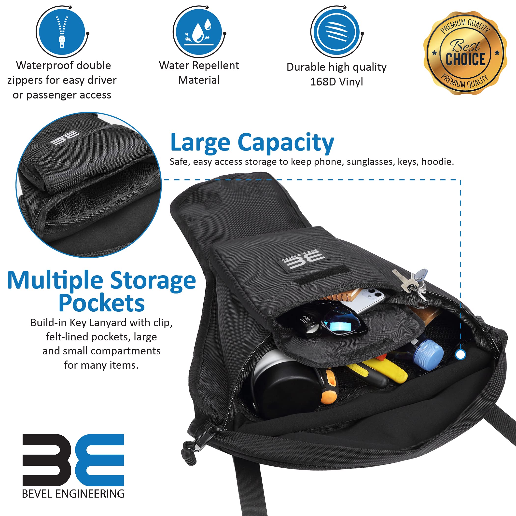 Be Bevel Engineering Storage Bag, Utv Cab Pack Center Seat Bag, Compatible With Polaris Rzr 570 800 S 900 1000 Xp