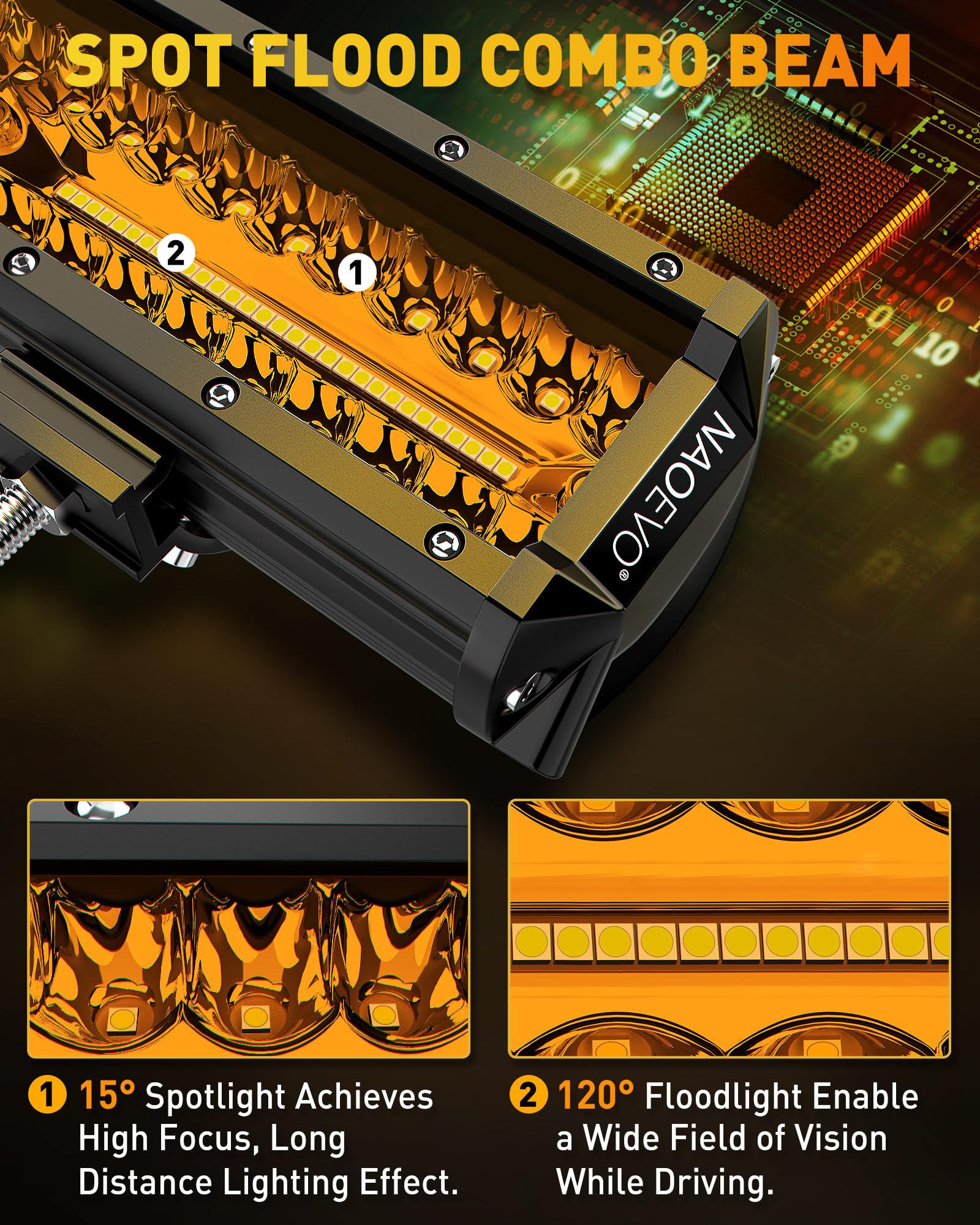 Naoevo 12 Inch Led Light Bar, 300W 30000Lm Led Offroad/Driving/Fog Lights With Wiring Harness Kit, Spot Flood Work Lights For Tr