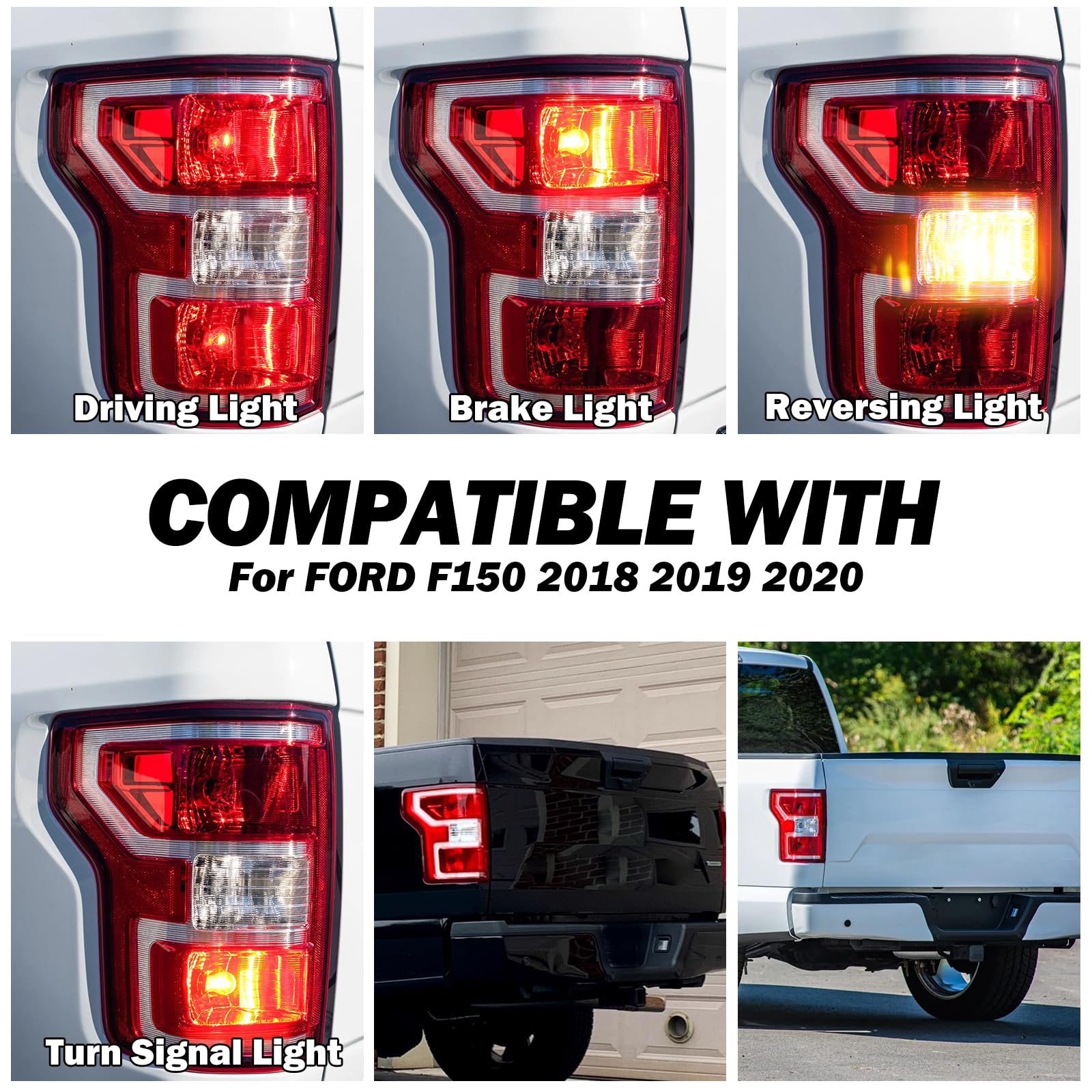 Driver Side Tail Light Assembly Compatible With Ford F-150 2018-2020 With Bulb And Harness Left Tail Lamp