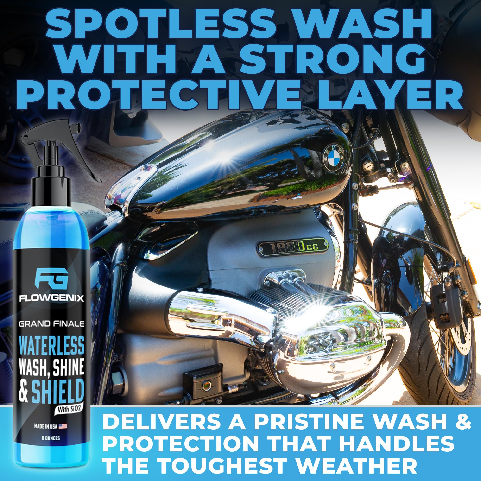 Flowgenix™ Waterless Car Wash Spray - Grand Finale - Motorcycle Cleaner & Car Wax Polish - Ceramic Coating - Incl. 2 Microfiber Towels - Best Cleaner & Quick Detailer To Make Your Car Shine (3-Pack)