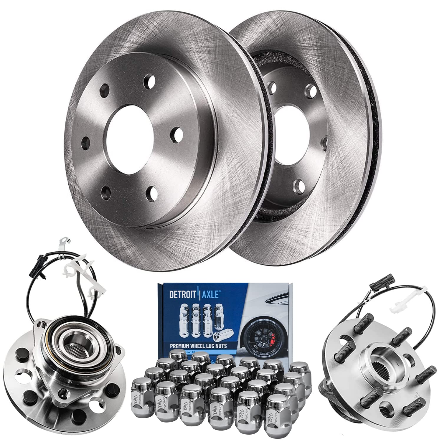 Detroit Axle - 4WD Front Disc Brake Rotors Wheel Hubs + 24pc Wheel Lug Nuts Replacement for Chevy GMC K1500 K2500 Escalade Tahoe