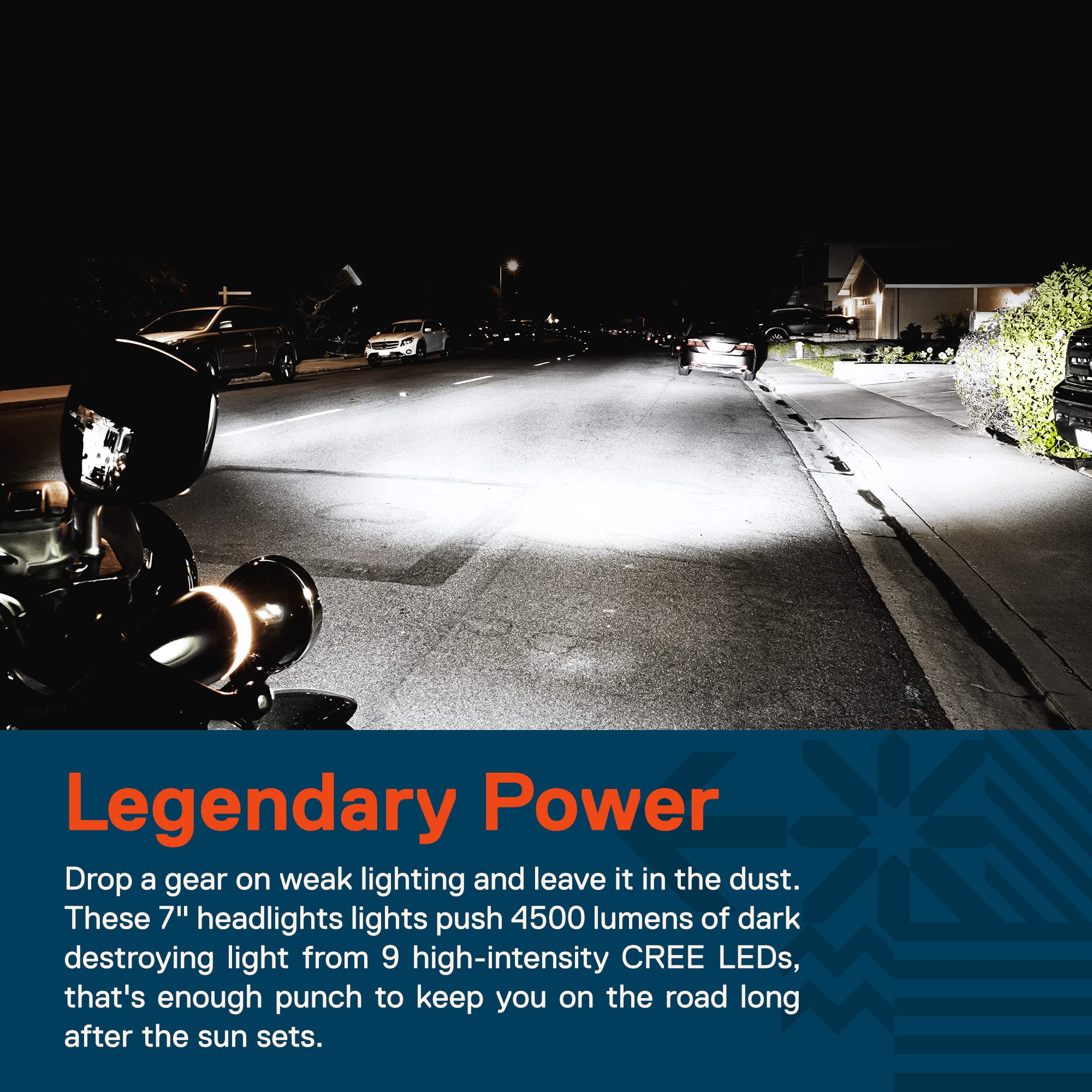 TRUE MODS 7'' LED Headlight for Harley Davidson [Black-Finish] [4500 Lumen] [H4 Converters Plug and Play] [Built-In CAN Bus] For