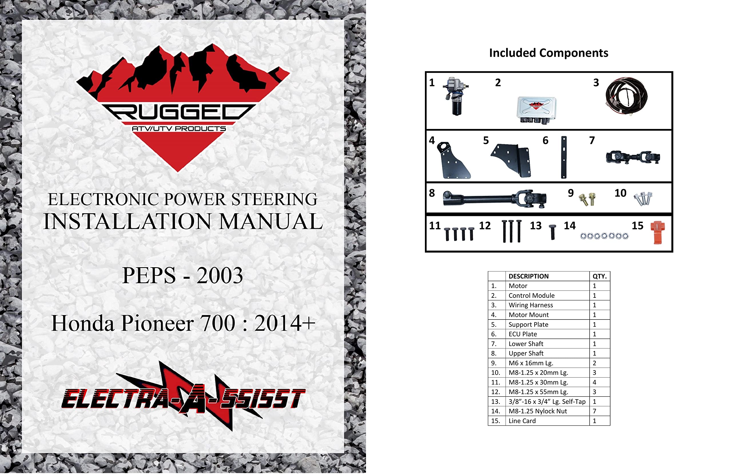 Rugged Front Electric Power Steering Kit For Honda Pioneer 700, A Bolt-On System, Steers Easily & Gets Rid Of Wheel Jerk/Bump Steer When Navigating Rough Terrains (See Fitment Details In Description)