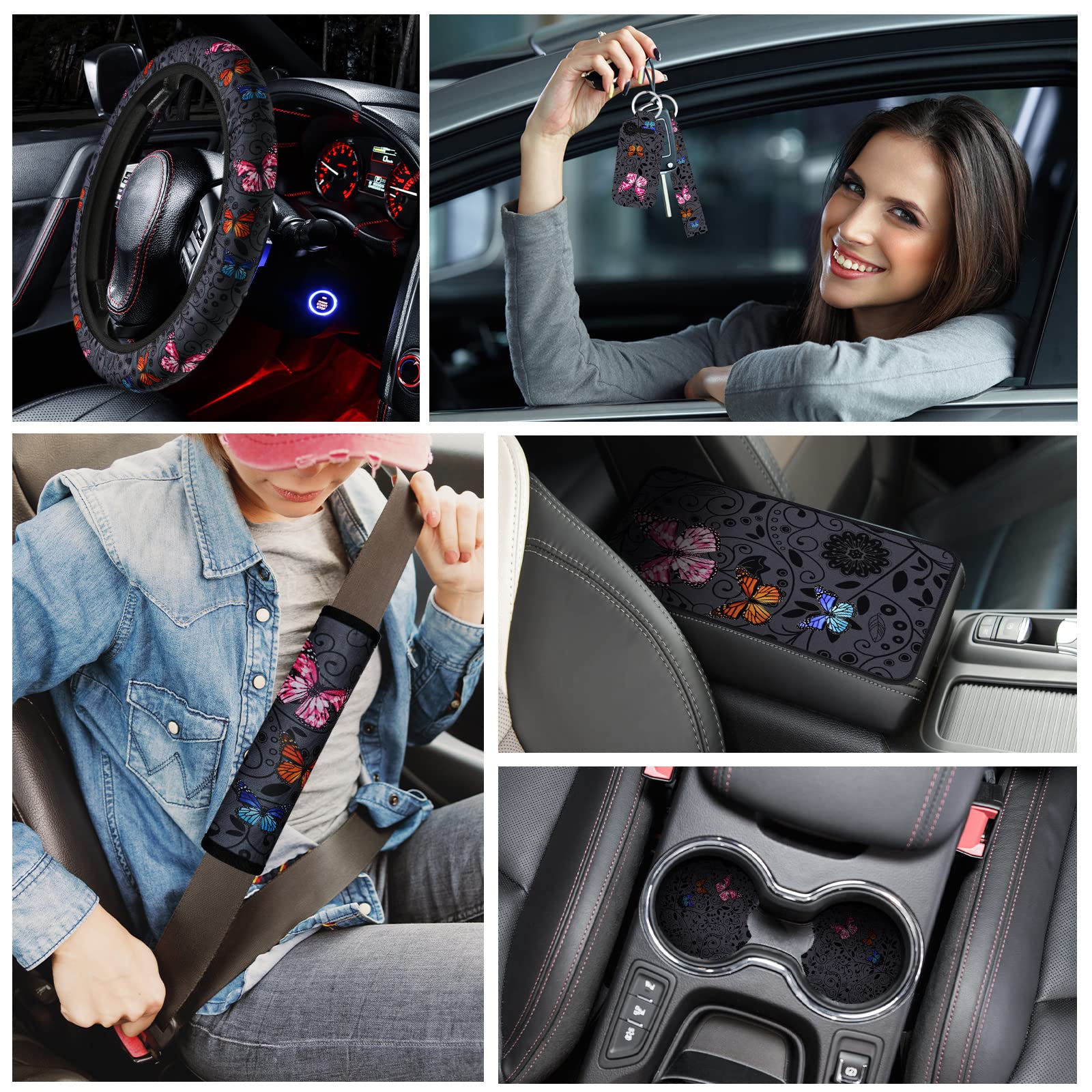 22 Pcs Butterfly Car Seat Covers For Women Butterfly Car Accessories Steering Wheel Cover Cute Butterfly Car Air Vent Clip Car C