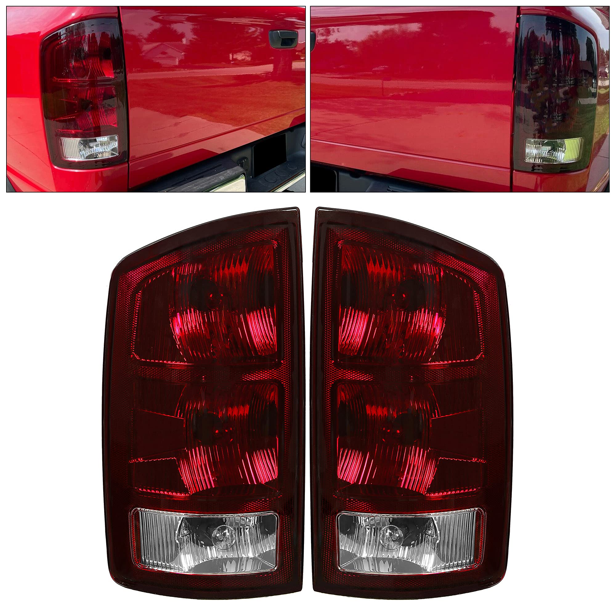 Hecasa Tail Light Assembly W/Bulb Compatible With 2002-2006 Dodge Ram 1500/2003-2006 Dodge Ram 2500 3500 Tail Lamp Signal Brake