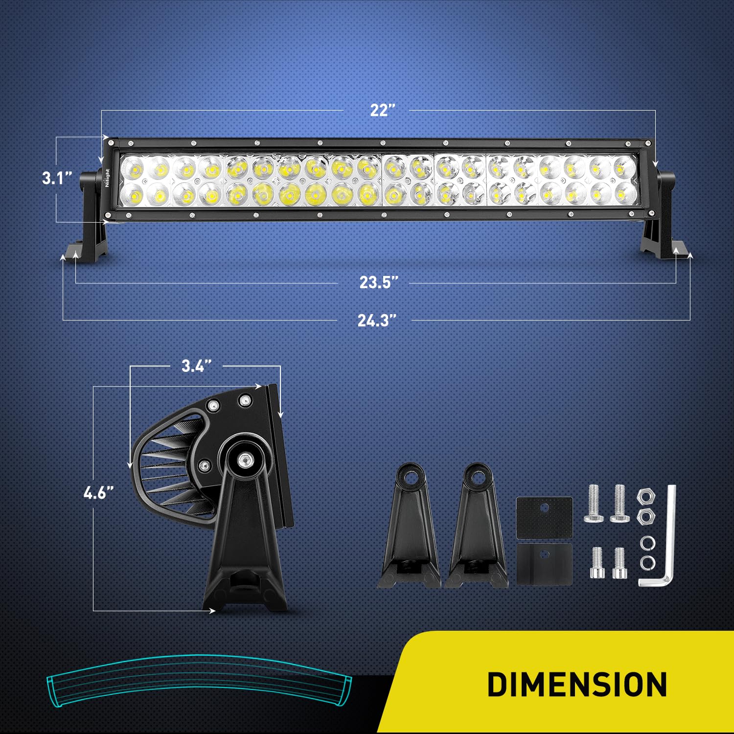 Nilight - 70015C-A Led Light Bar 22Inch 120W Curved Spot Flood Combo Led Driving Lamp Off Road Lights Led Work Light For Trucks