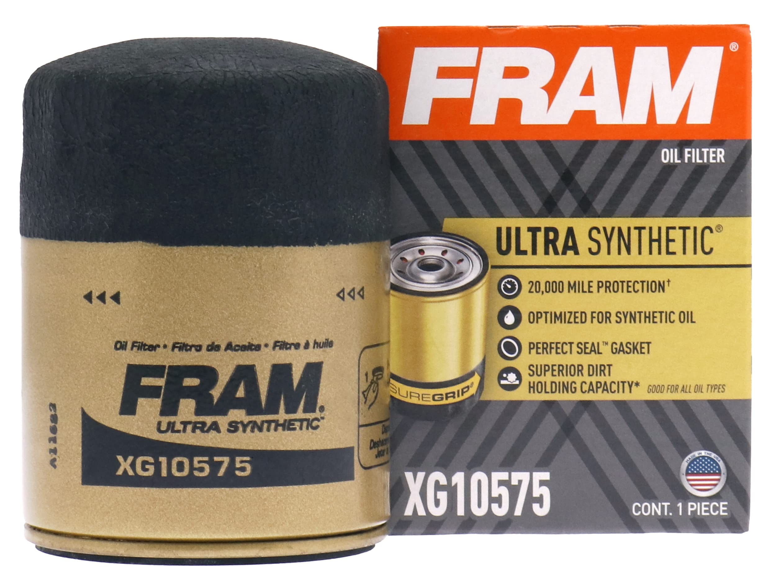 Fram Ultra Synthetic Automotive Replacement Oil Filter, Designed For Synthetic Oil Changes Lasting Up To 20K Miles, Xg10575 With Suregrip (Pack Of 1)