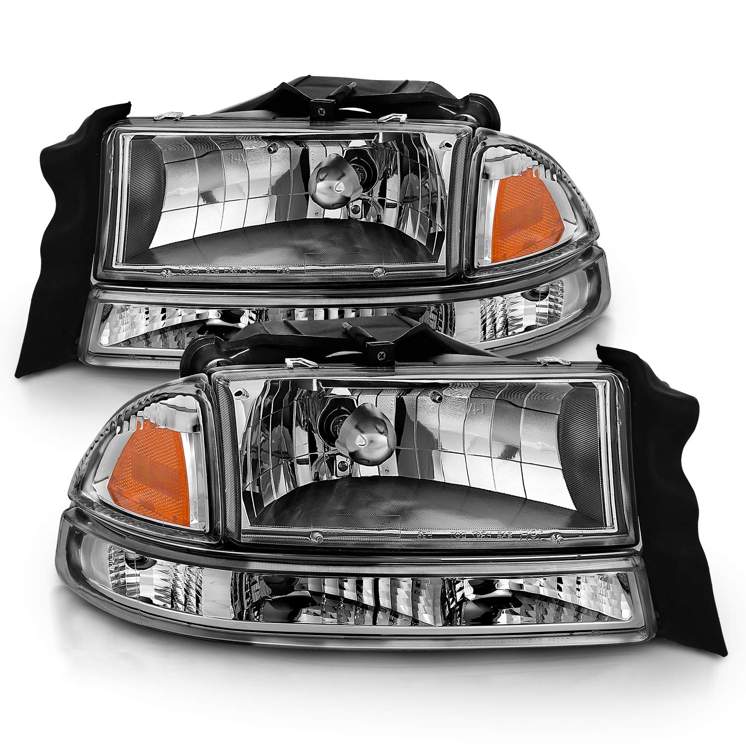 Amerilite Chrome Replacement Headlights Corner/Parking Sets For Dodge Dakota/Durango Driver And Passenger Side