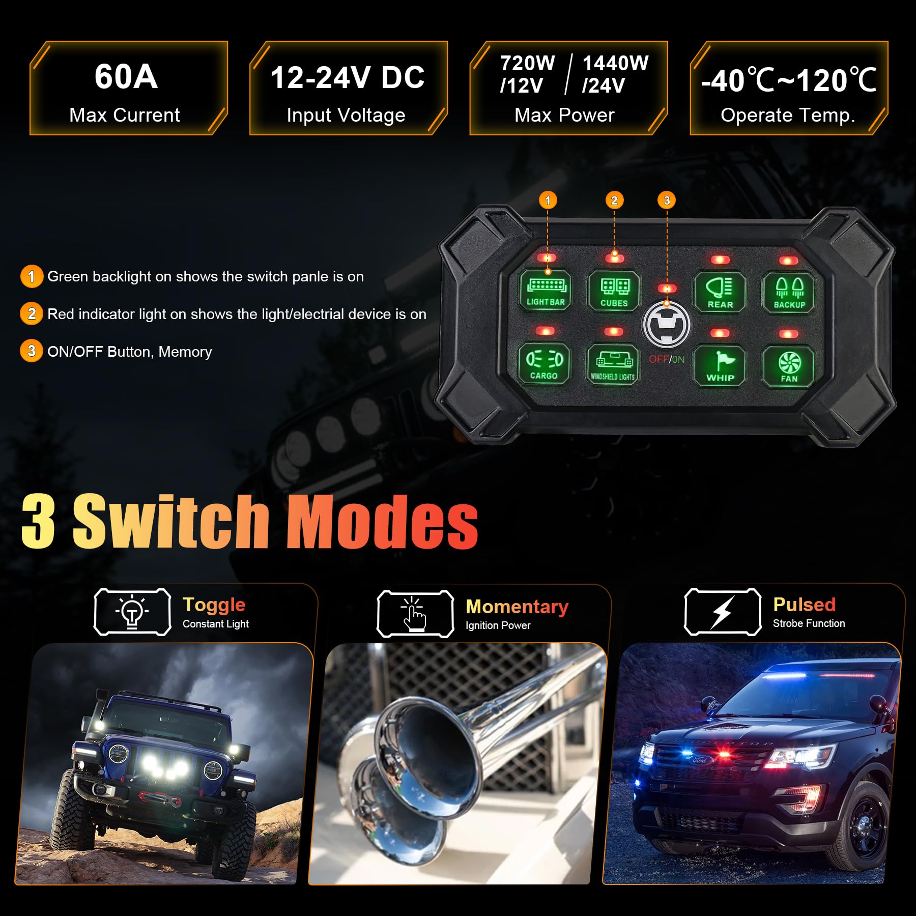 Povtor Wireless 8 Gang Switch Panel, Remote Control Switch Pod With Toggle Momentary Pulsed Waterproof Universal Circuit Control