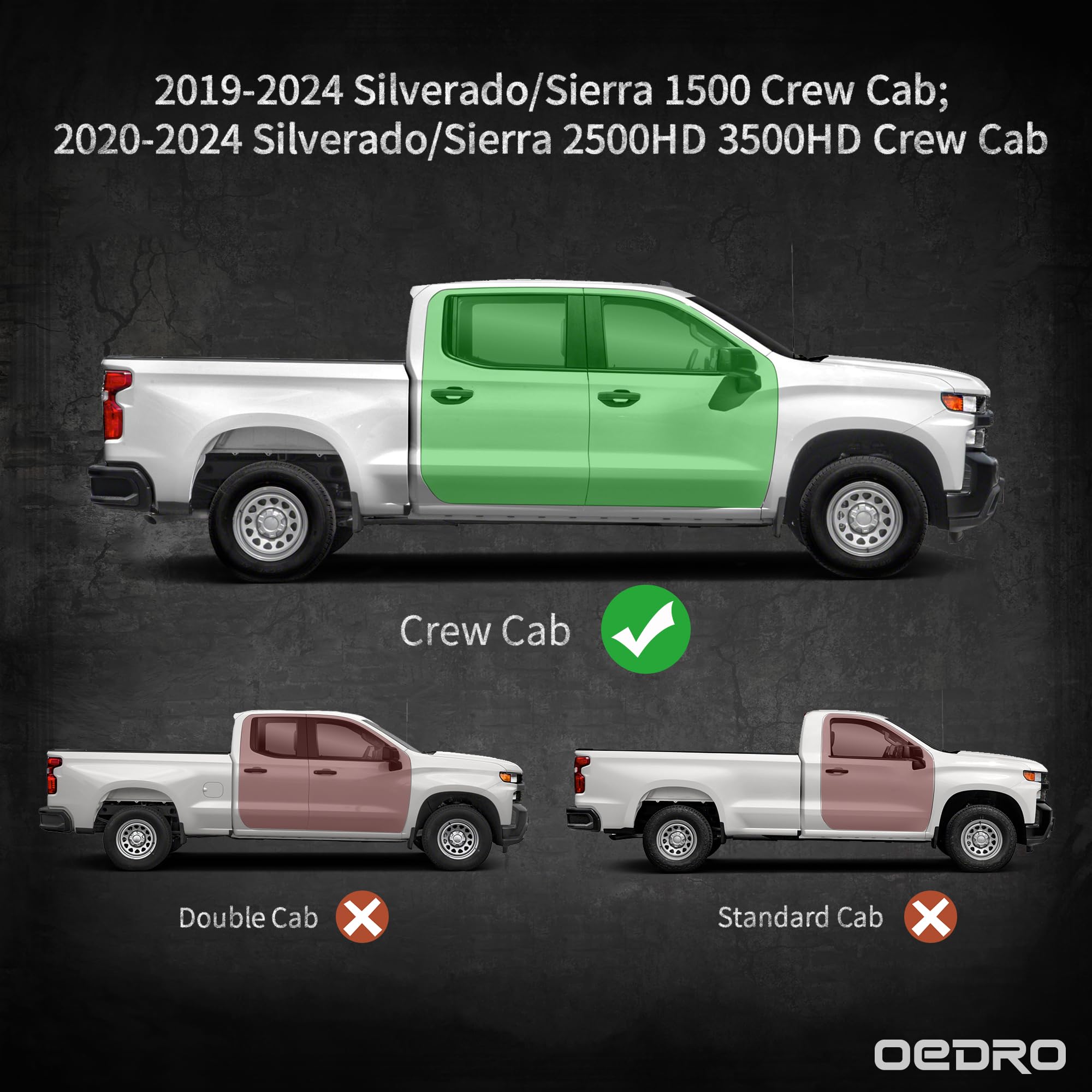 Oedro 6.5' Running Boards Compatible With 2019-2024 Chevy Silverado/Gmc Sierra 1500 Crew Cab; 2020-2024 Silverado/Sierra 2500Hd 3500Hd, Steel Side Steps Nerf Bars Rails (Excl. 2019 1500 Ld)