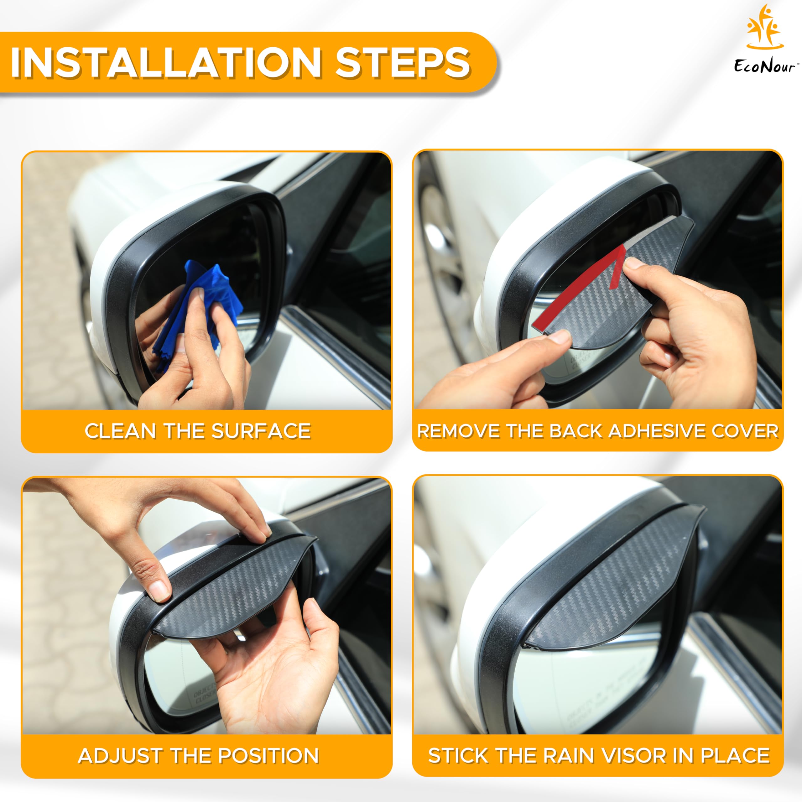 Econour Car Blind Spot Mirrors With Rain Visor (2 Pack) - Convex Rear View Blind Spot Mirrors, 2'' Round Hd Car Side Mirror Blin