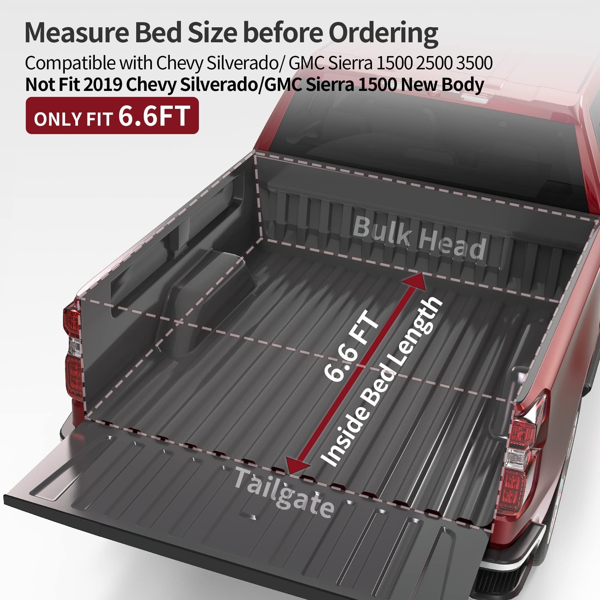 Oedro Quad Fold Tonneau Cover Soft Truck Bed Covers Compatible With 2014-2019 Chevy Silverado/Gmc Sierra 1500 (2019 Legacy/Ld On