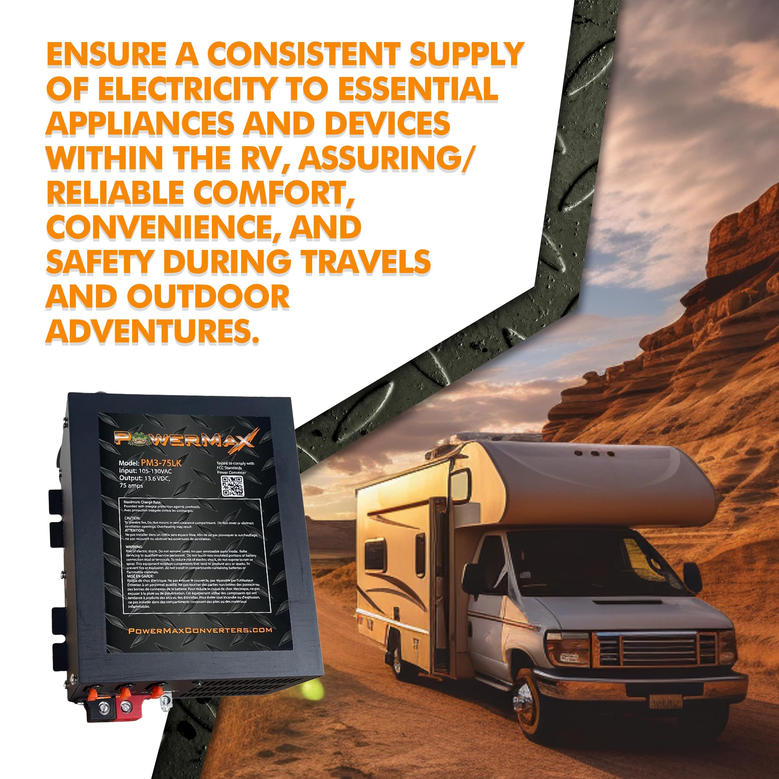 Powermax Pm3 75Lk Rv Power Converter - 12 Volt 75 Amp With 3 Stage Smart Charging Mode, Lithium Compatible