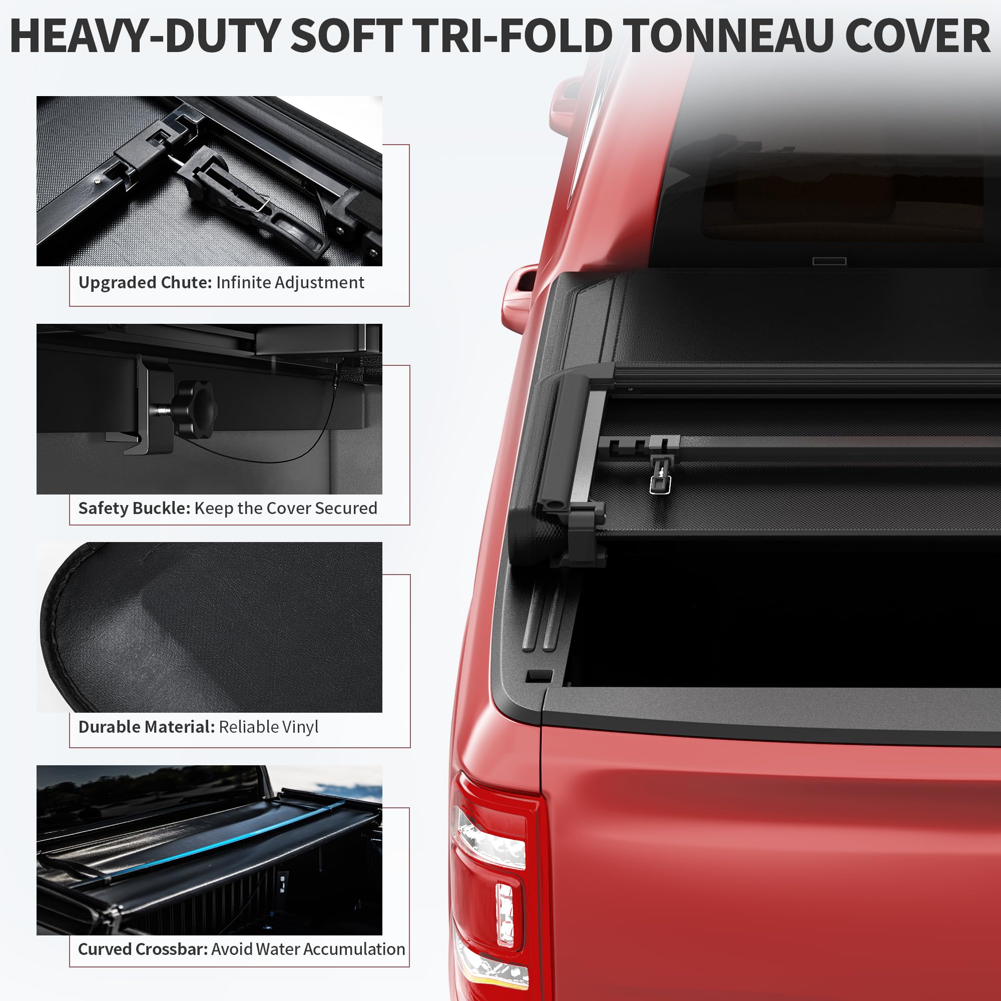 Oedro Frp Hard Tri-Fold Tonneau Cover Fold Truck Bed Covers Compatible With Jeep Gladiator 2020 2021 2022 2023 2024 2025, Fleets