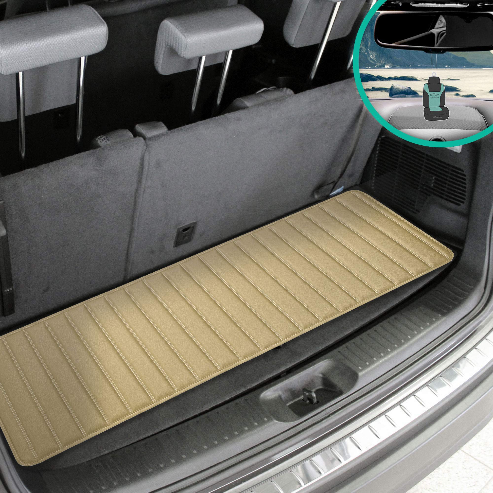 Fh Group F16500 Deluxe Heavy-Duty Faux Leather Multi-Purpose Cargo Liner, Striped, 14   , Beige Color W. Gift- Fit Most Car, Tru