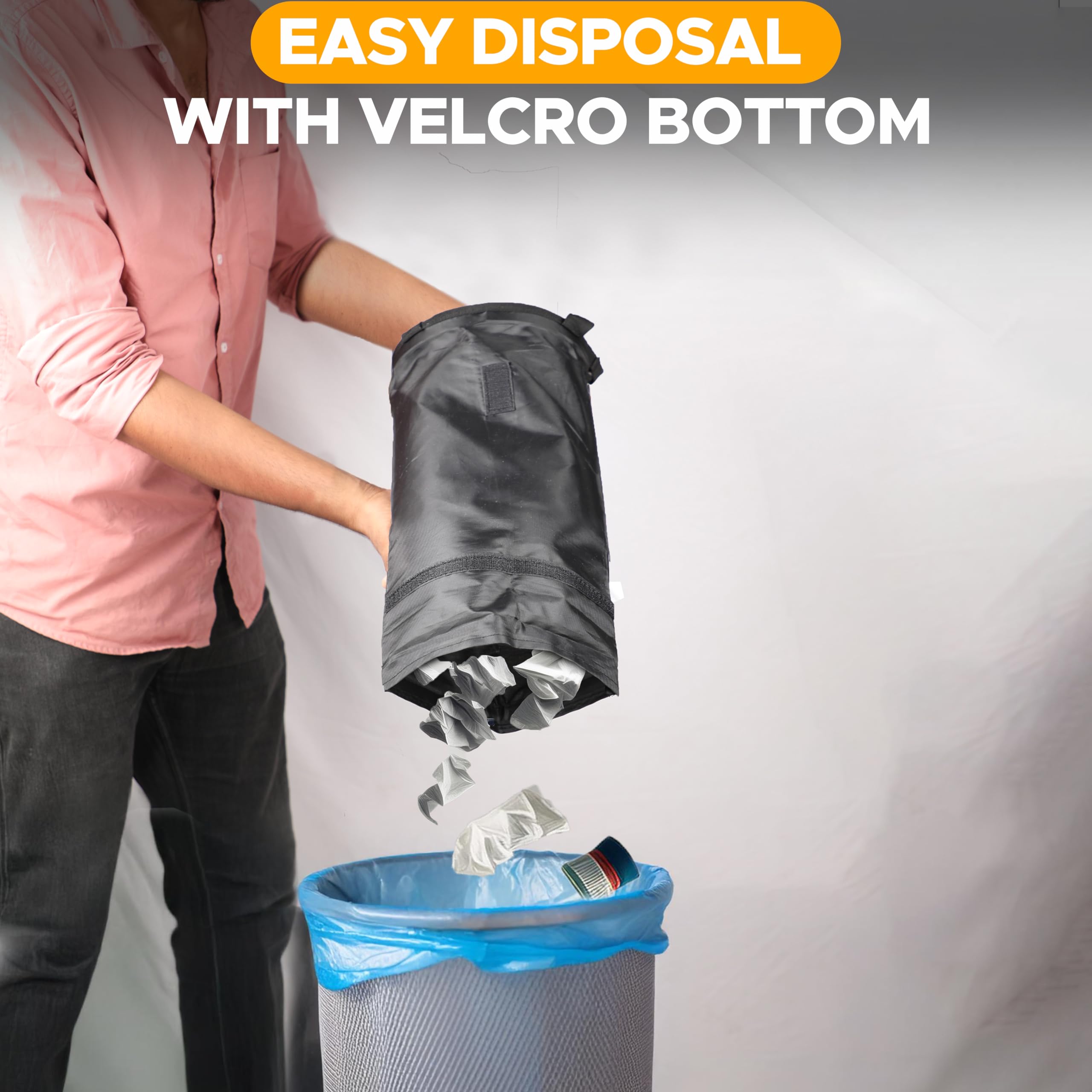 Econour 2 Pack Car Trash Bag | Washable Back Seat Hanging Bag With Elastic Opening & Easy Mount | Garbage Can With Waterproof Ox