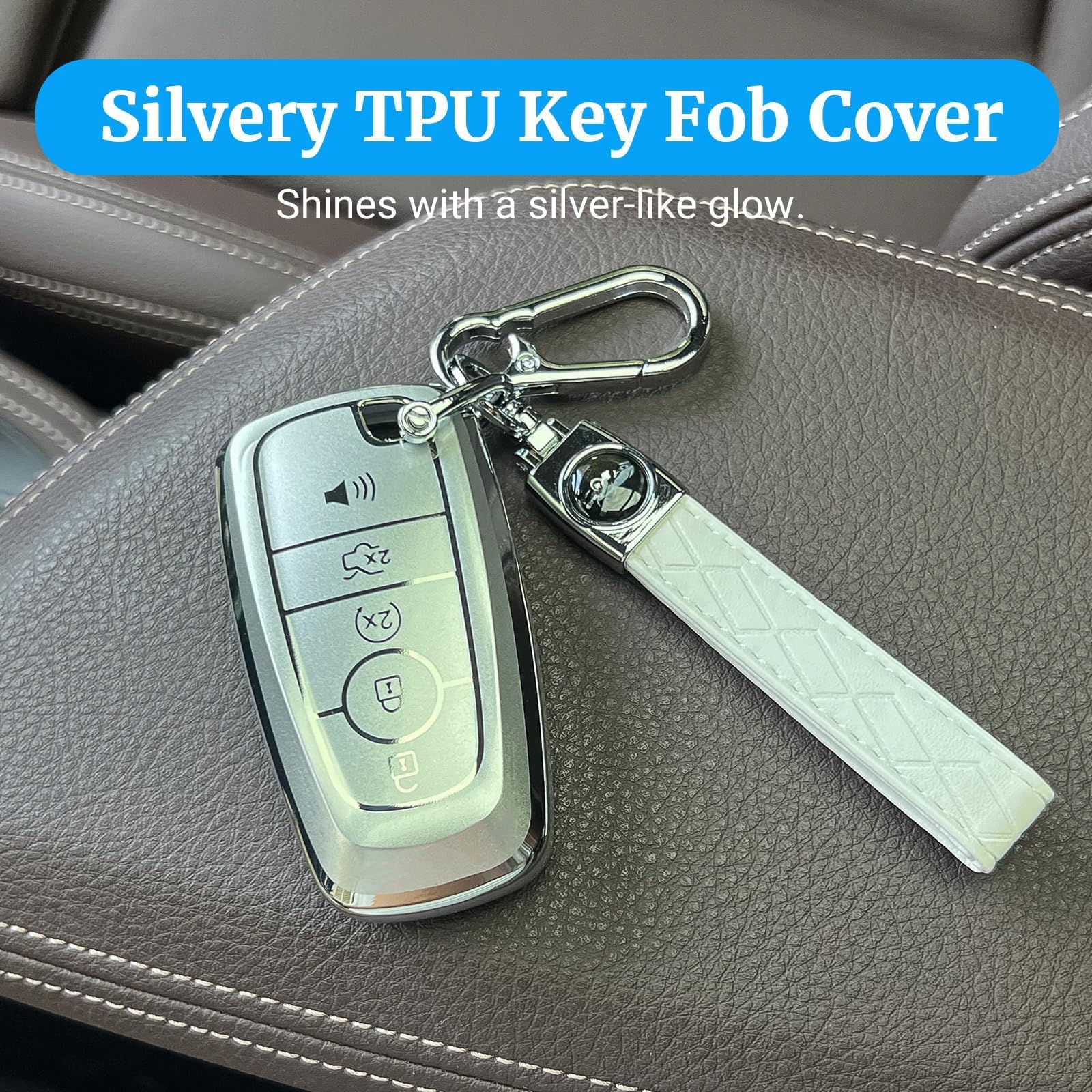 Joouheax For Ford Key Fob Cover With Keychain, Silver Full Protection Soft Tpu Key Case For Explorer Expedition Fusion Escape Ed