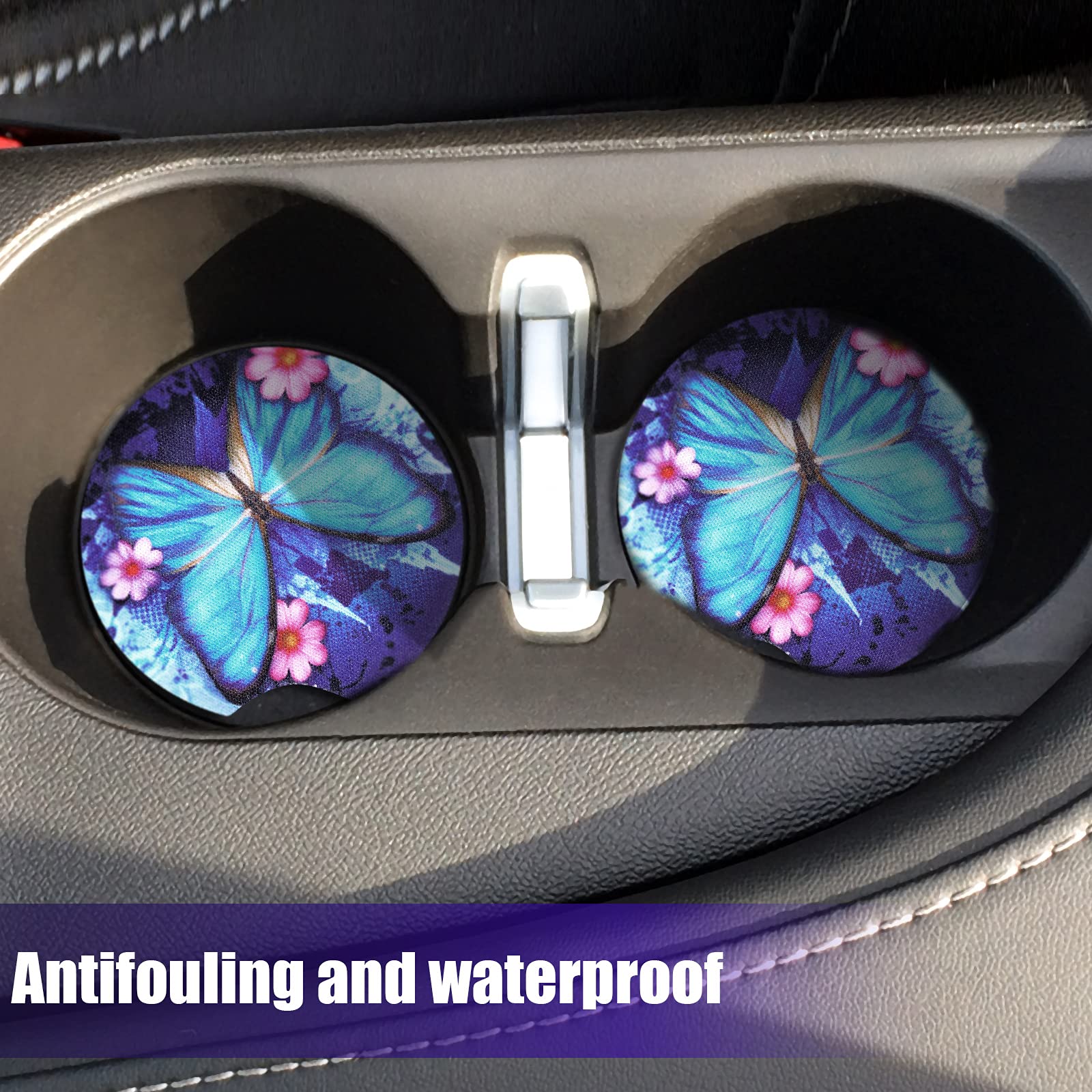 Butterfly Steering Wheel Cover Women Car Accessories Set With Car Cup Pad And Keyring Bracelet Butterflies Design Comfort Grip S