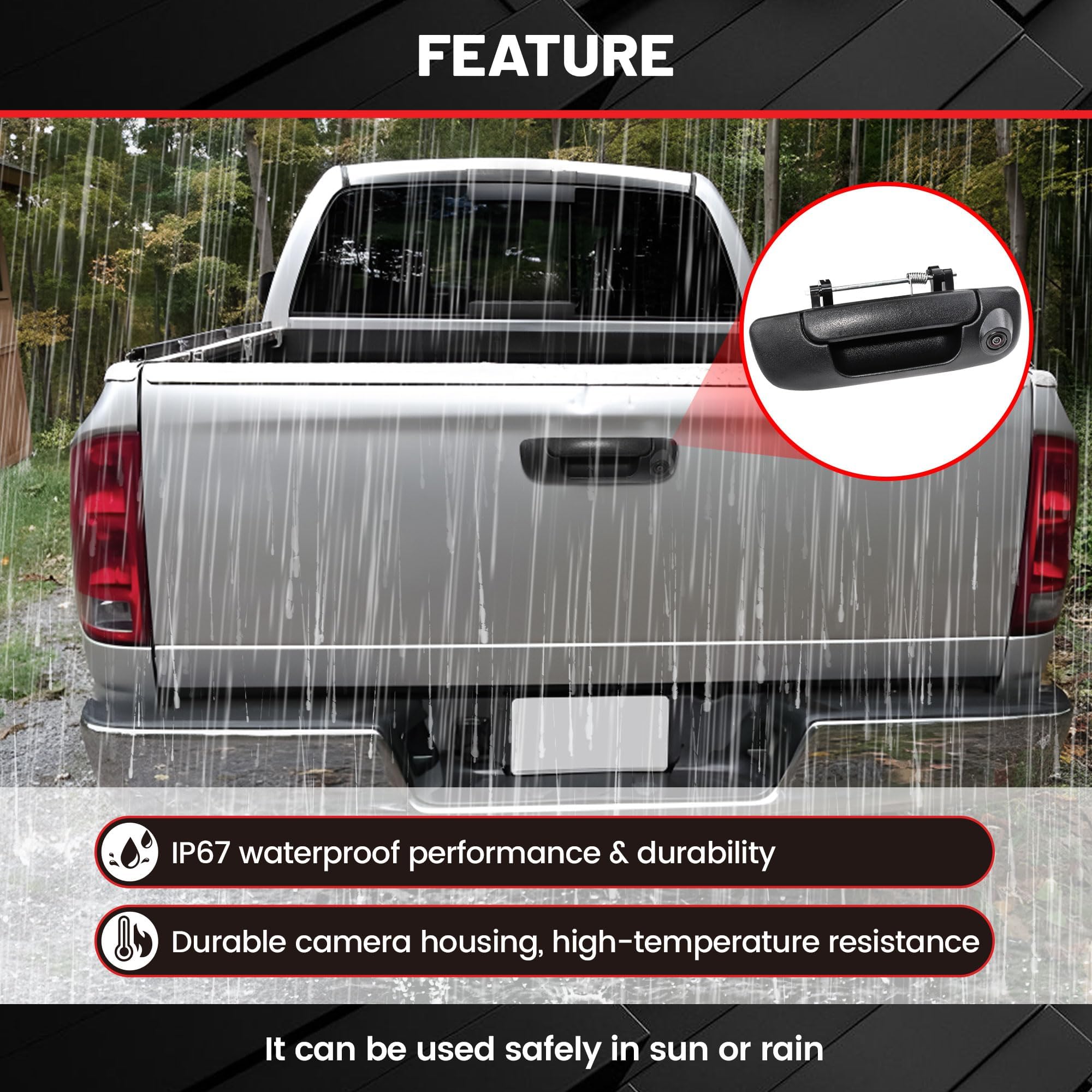 Red Wolf Tailgate Handle W/Backup Camera Compatible With 2002-2008 Dodge Ram 1500 2500 3500 Tailgate Door Rear View Reverse Back