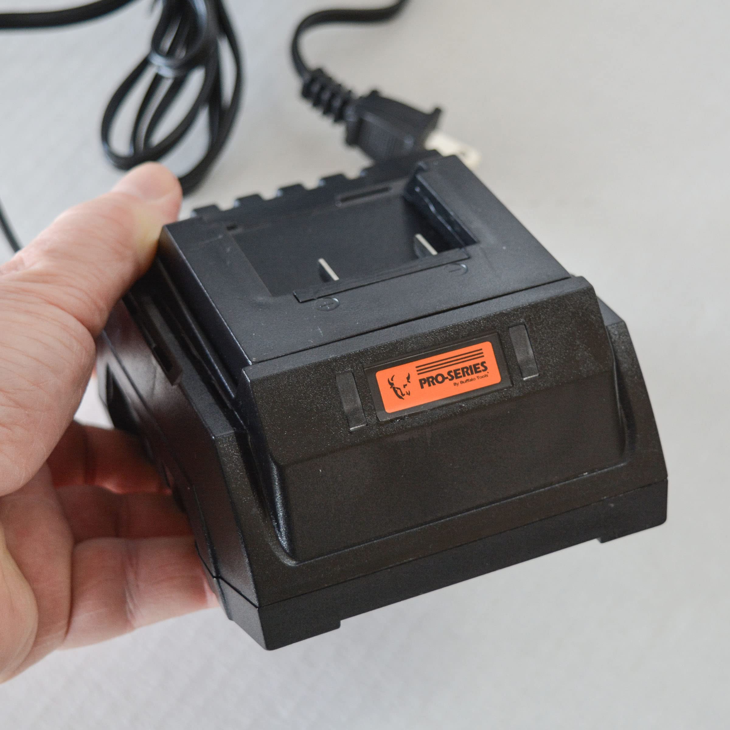 Buffalo Tools 20V Lithium Ion Rechargeable Battery & Quick Charger - Grey/Black, Compact Size 9.5Lx5.2Wx4.4H