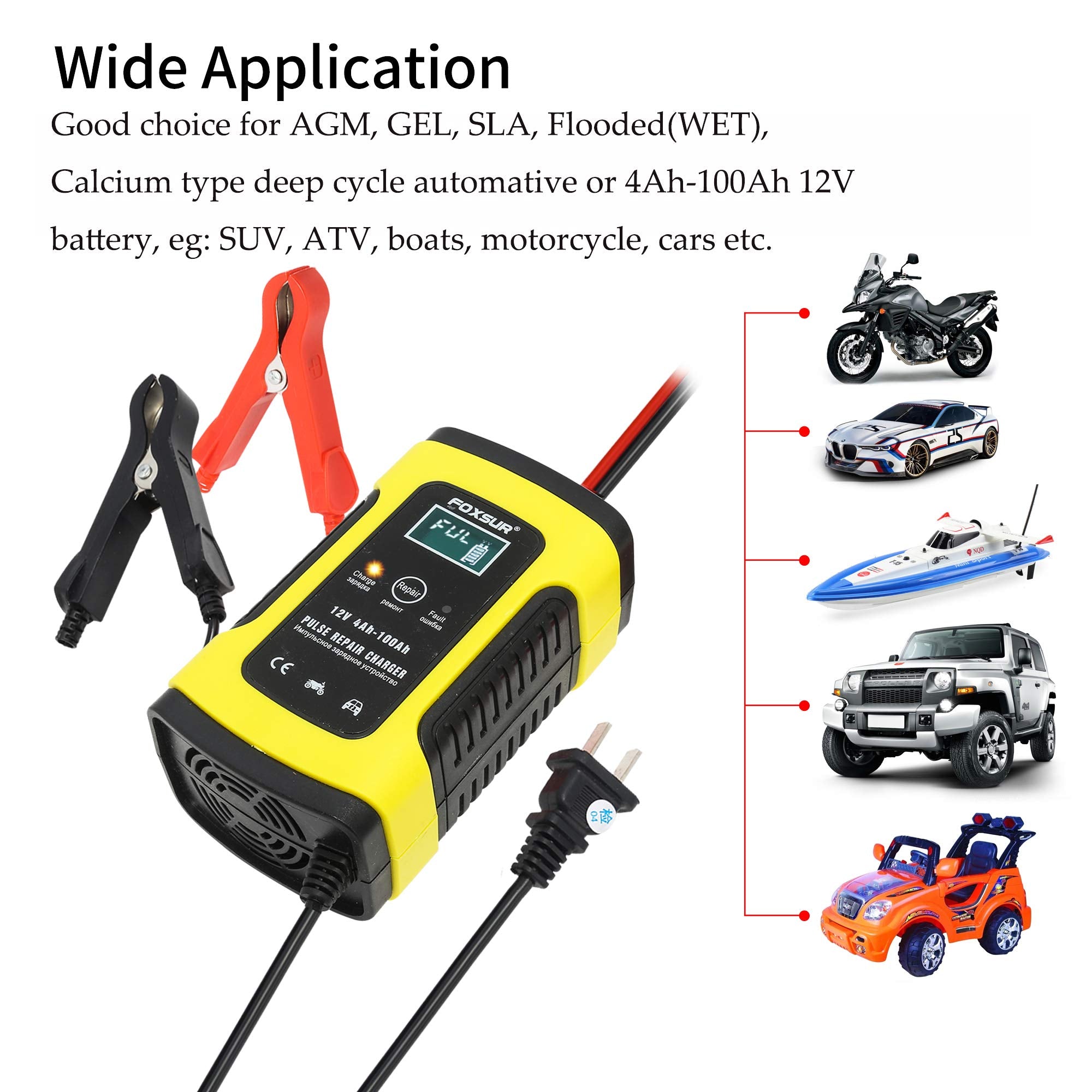 Ieik 12V 5 Amp Automotive Smart Battery Charger Maintainer For Car, Motorcycle, Rv, Suv, Lawn Mower, Boat, Rv, Suv, Atv And More