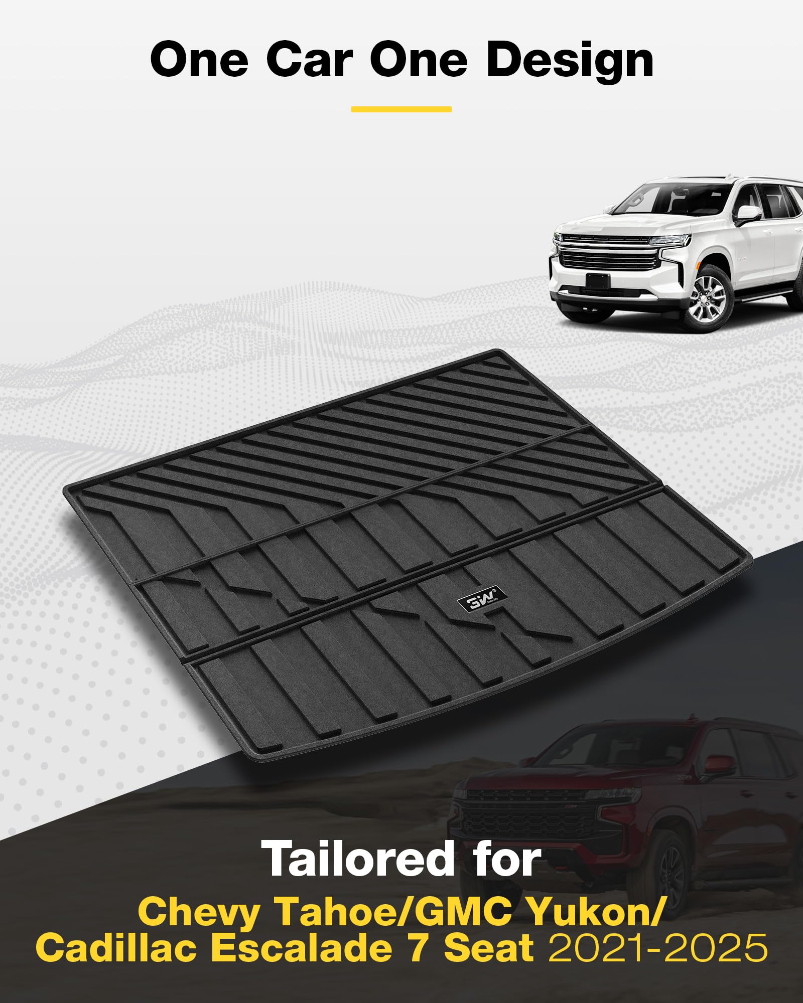 3W Cargo Liner Fit For 2021 2022 2023 2024 2025 Chevy Tahoe/Gmc Yukon/Cadillac Escalade 7 Seat, Tpe All Weather Custom Fit Heavy
