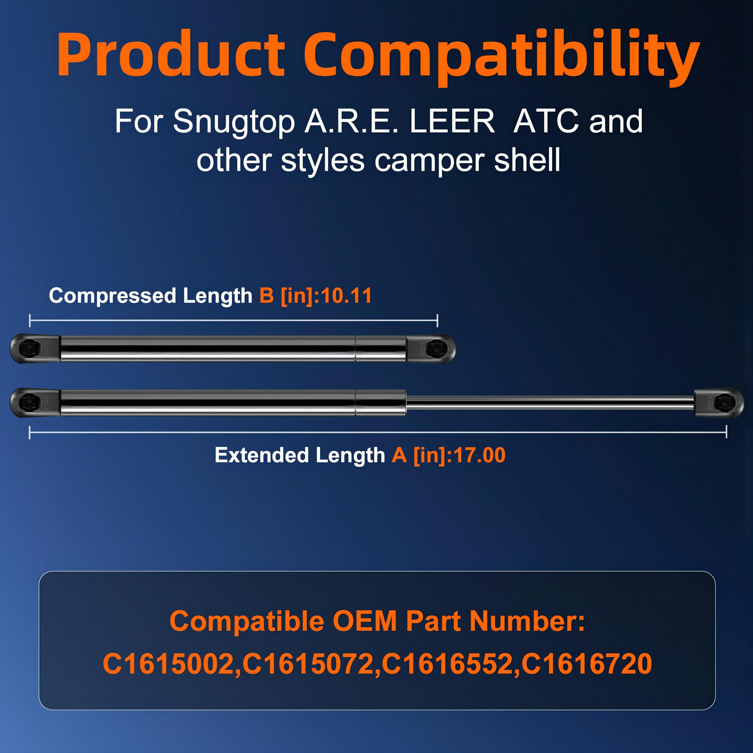 Euplokeer C16-15002 Gsni-5200-90 17In 90Lb/401N Gas Shock Strut Lift Support For Leer Are Camper Shell Window, Snugtop Truck Pic
