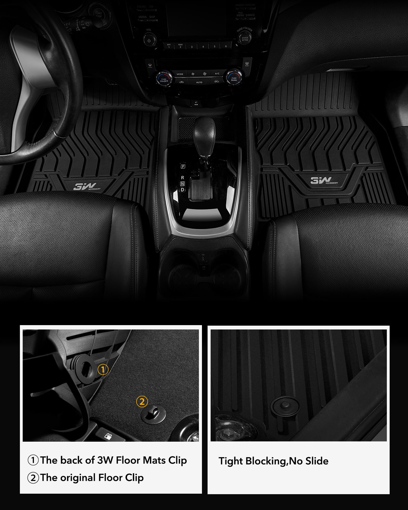 3W Floor Mats & Front Carpet Custom Fit For 2021-2023 2024 2025 Nissan Rogue, Tpe All Weather Car Accessories Floor Liner Full S