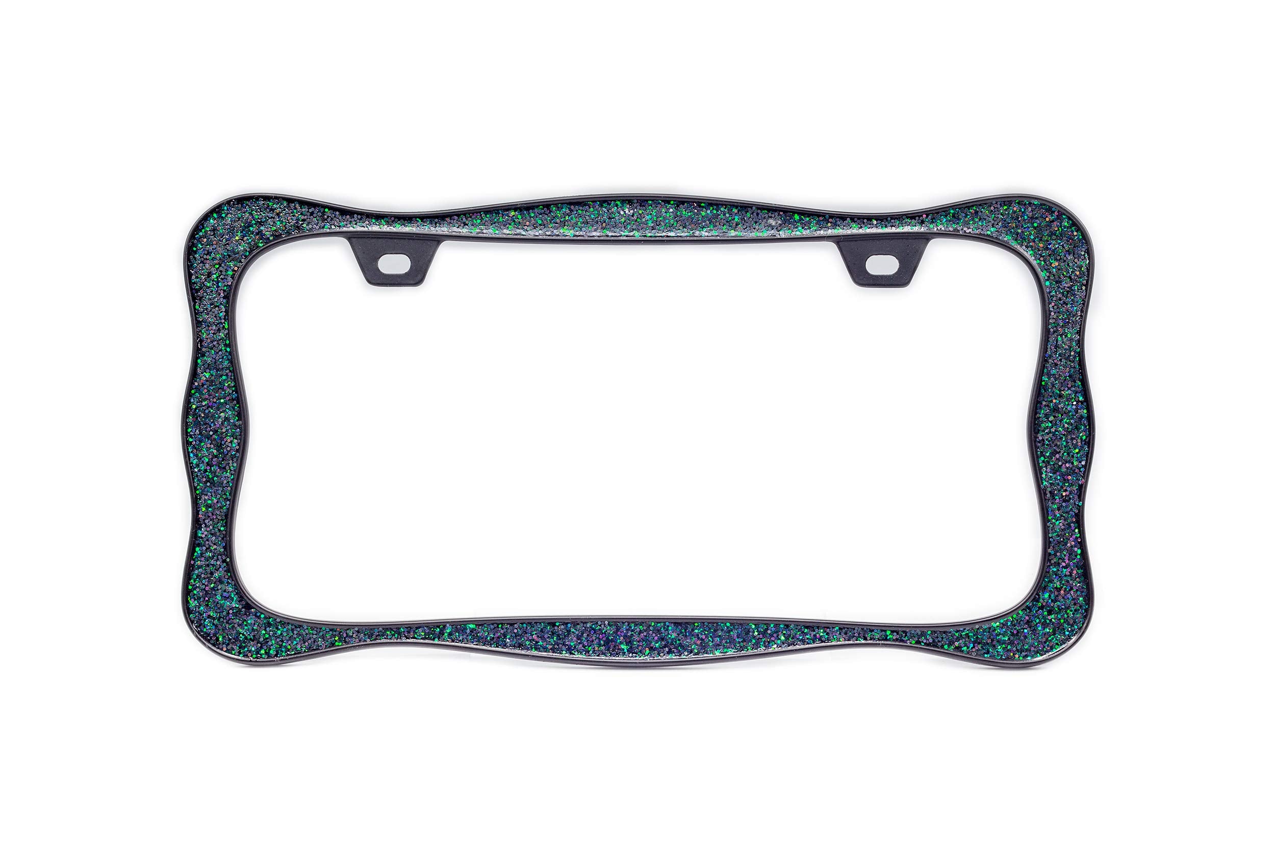 Creathome 3D Shining License Plate Frame, Black Powder Coated With Starry Sky Chunky Gliter, Pure Zinc Alloy Metal