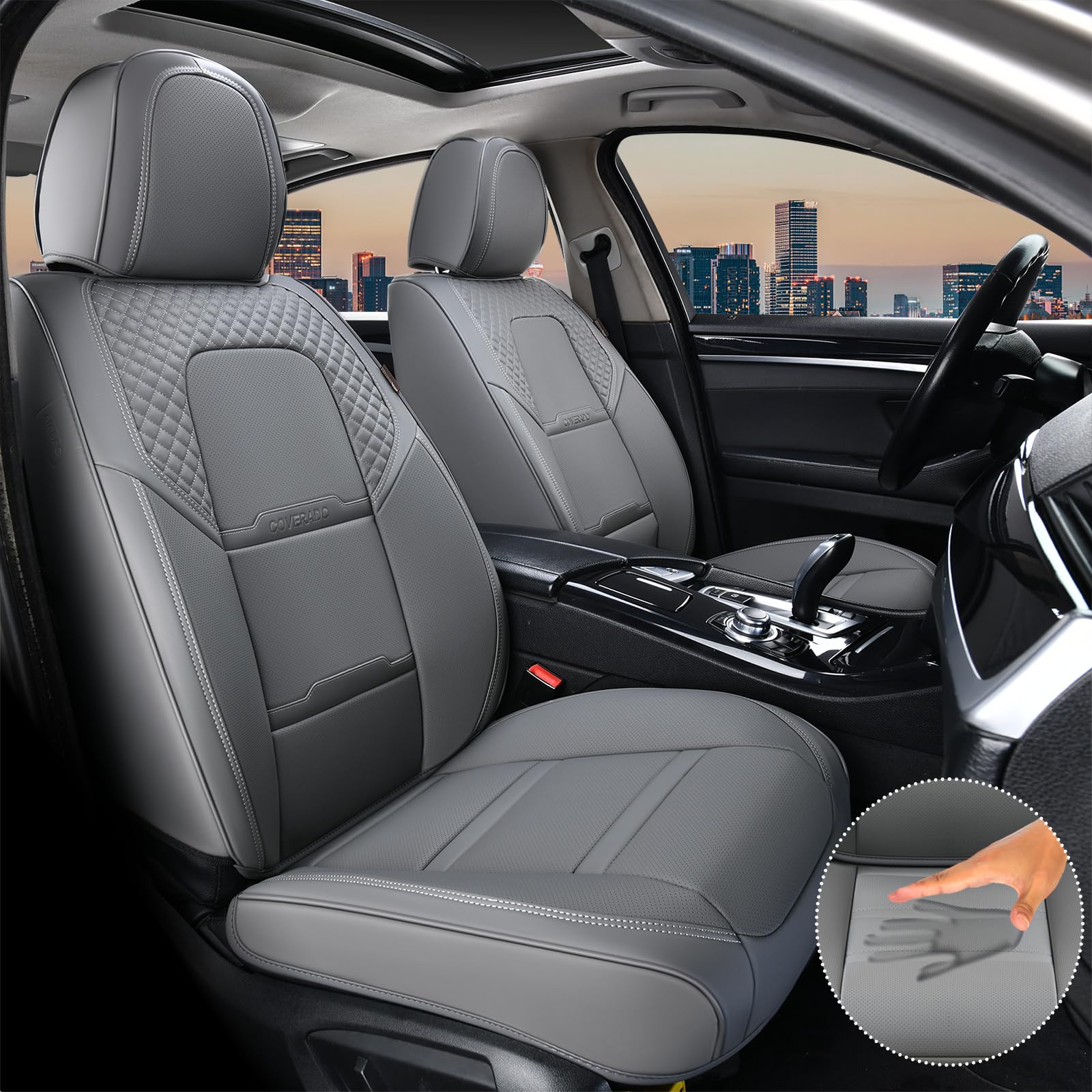 Coverado Car Seat Covers Front Seats, 2 Piece Car Seat Protector With Removable Headrest, Nappa Leather Breathable Front Seat Cu