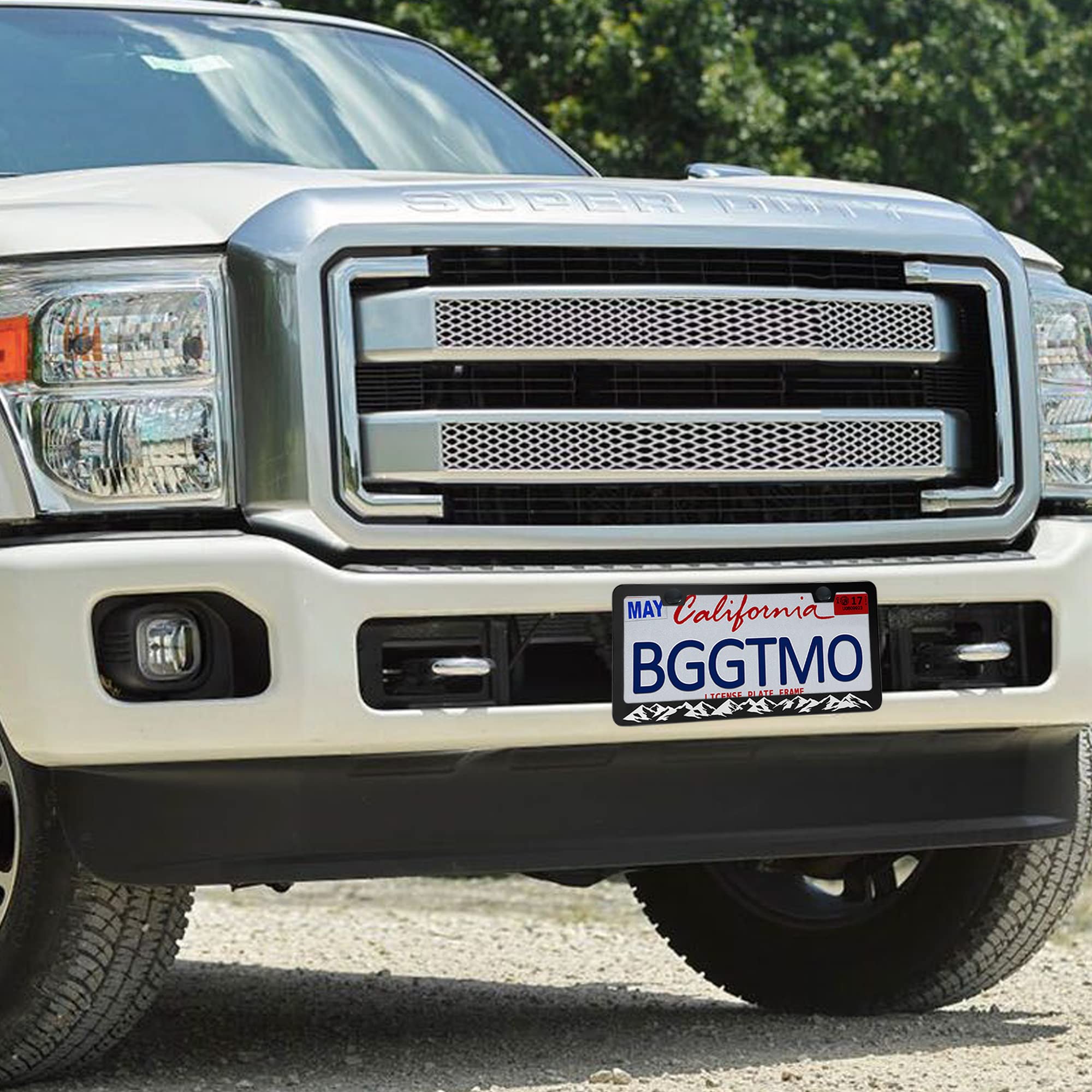 Bggtmo Mountains License Plate Frame- Black Aluminum Car Tag Cover Holder With Stainless Steel Screws Caps, Snow Mountain Tree D