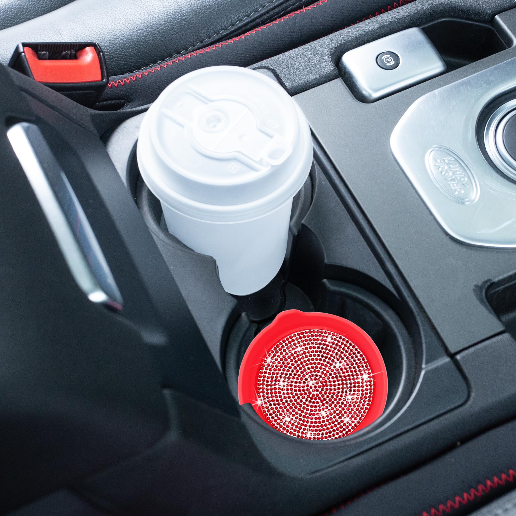 Amooca Car Cup Coaster Universal Non-Slip Cup Holders Bling Crystal Rhinestone Car Interior Accessories 4 Pack Red Whole Rhinest