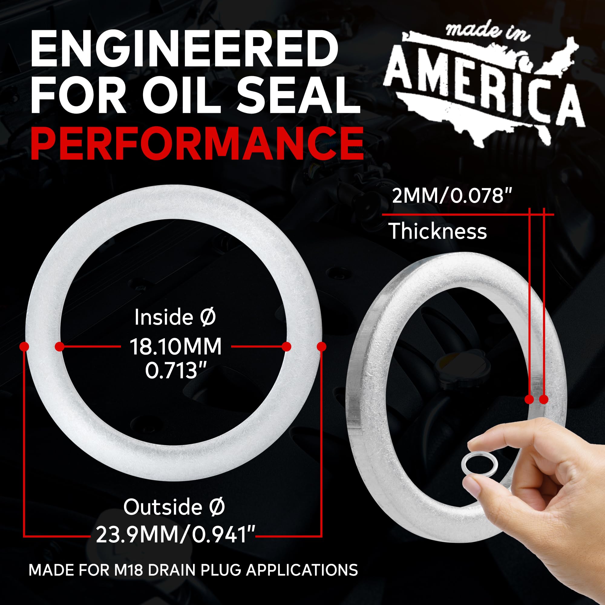 Votex - Made In Usa - M18 18Mm Oil Drain Plug Crush Washer Gasket Seal Ring For Honda/Acura And More - Oil/Coolant - Aluminum - 20 Pack - 94109-2000, 90471-Px4-000, Acwm18