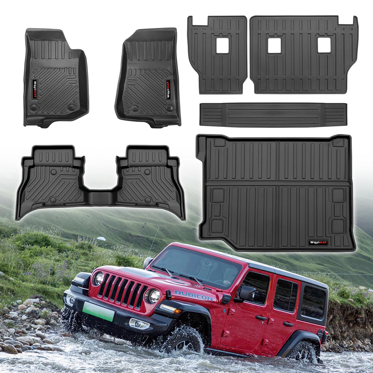 for 2021-2024 2025 Jeep Wrangler JL 4XE Floor Mats Cargo Liner and Backrest Mat All Weather TPE Rubber Protection Mat Accessorie