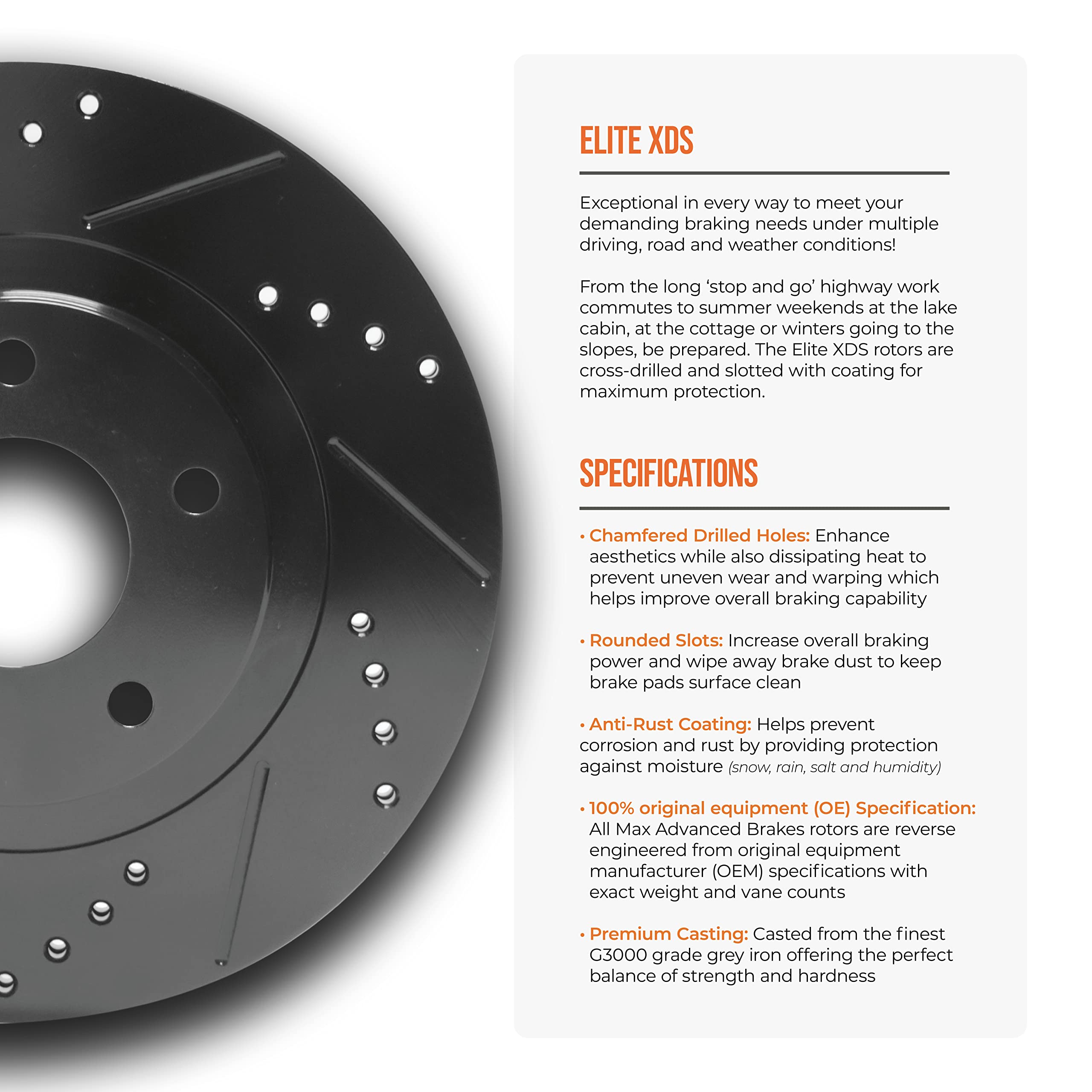 Max Advanced Brakes Front Brake Kit For 2006-2011 2012 2013-2018 Dodge Ram 1500 5 Lug 2007-2009 Dodge Durango Replacement Drilled Slotted Black Coated Disc Brake Rotors And Ceramic Brake Pads