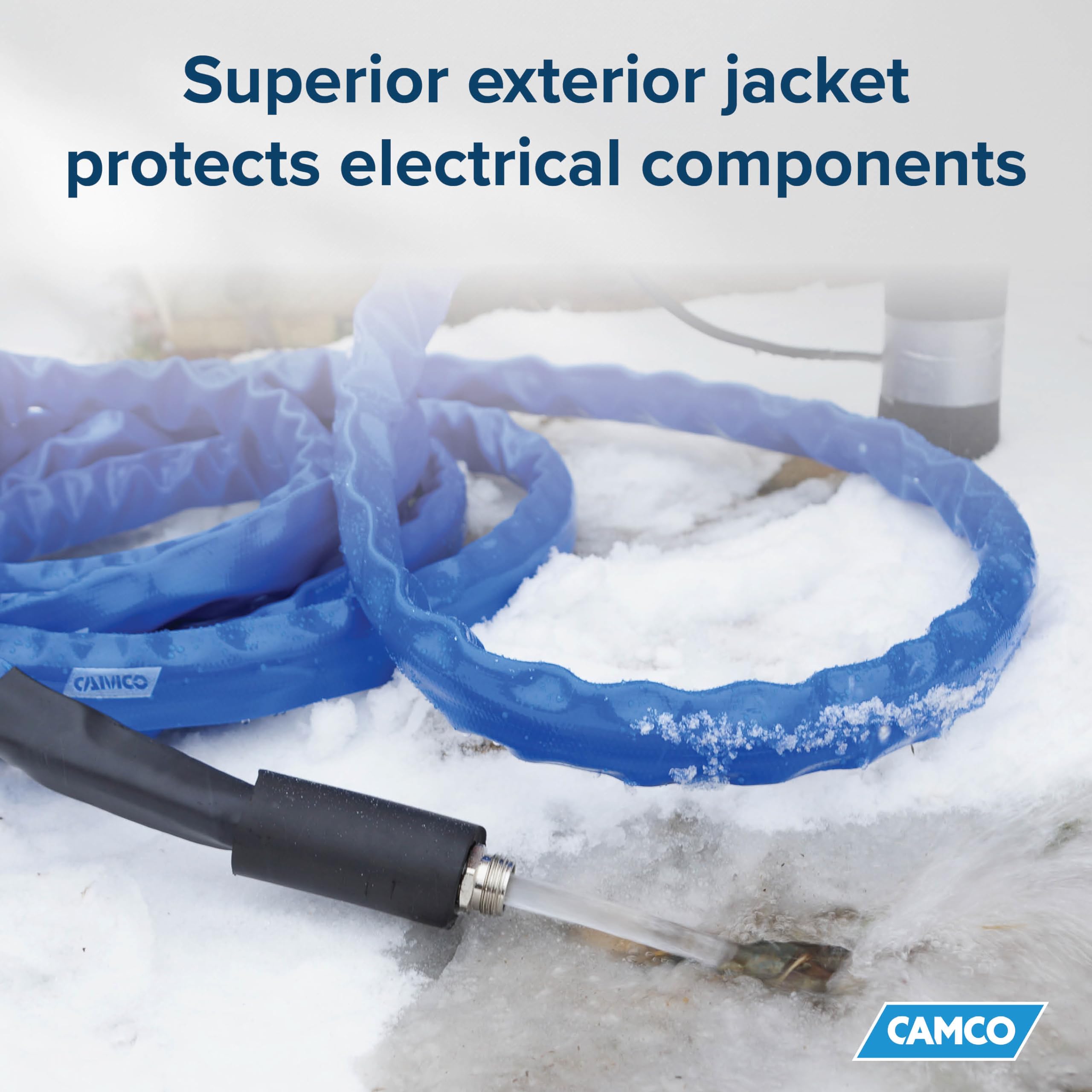 Camco 25-Ft Heated Water Hose For Rv - Water Line Freeze Protection Down To -40F/C - Features Energy-Saving Thermostat & Include