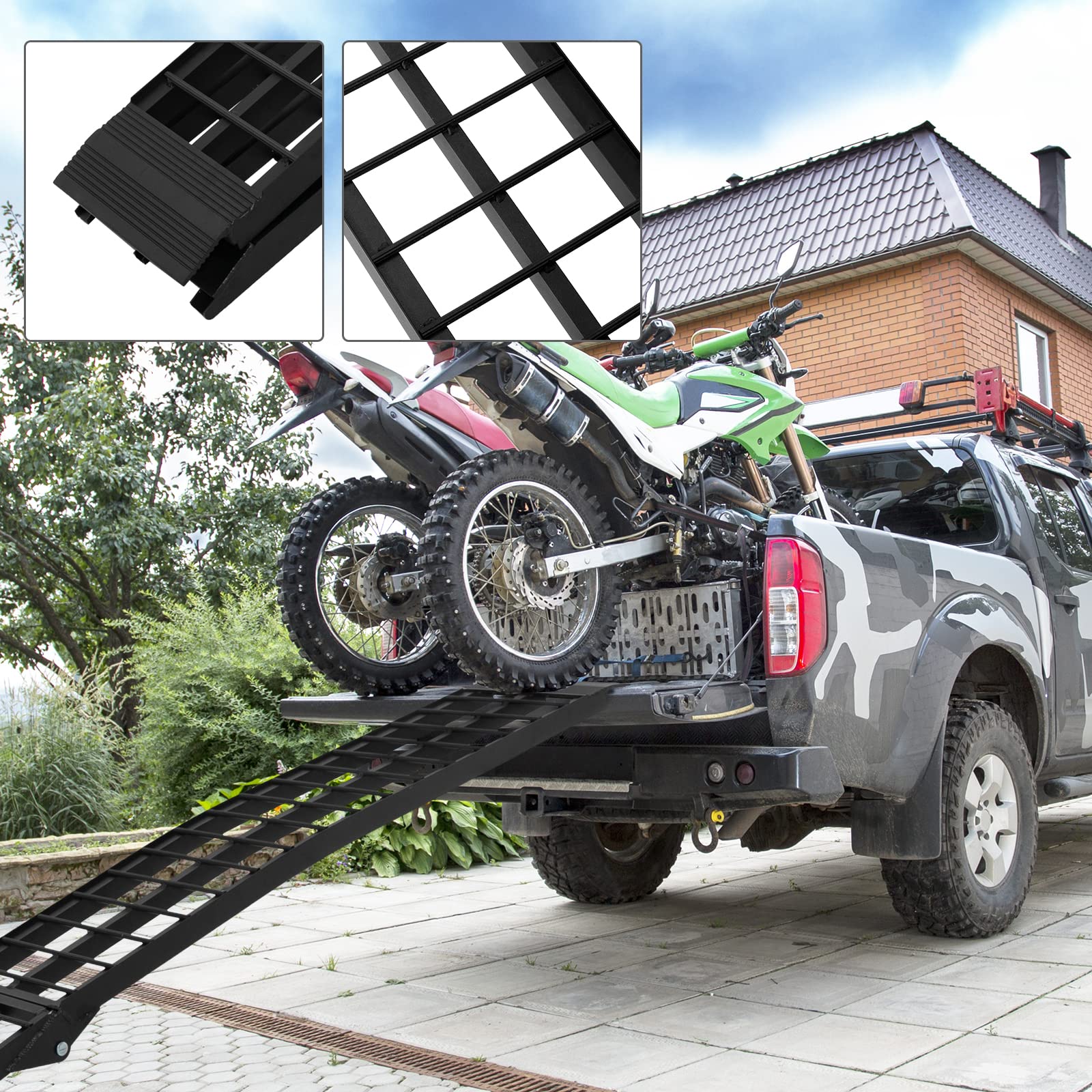 Motorhot 2Pcs 10Ft Folding Arched Ramps Lawnmower Atv/Utv Truck Motorcycle Ramp Black Aluminum Frame Loading 1200Lb Capacity (120 X 11.6)' (L X W)