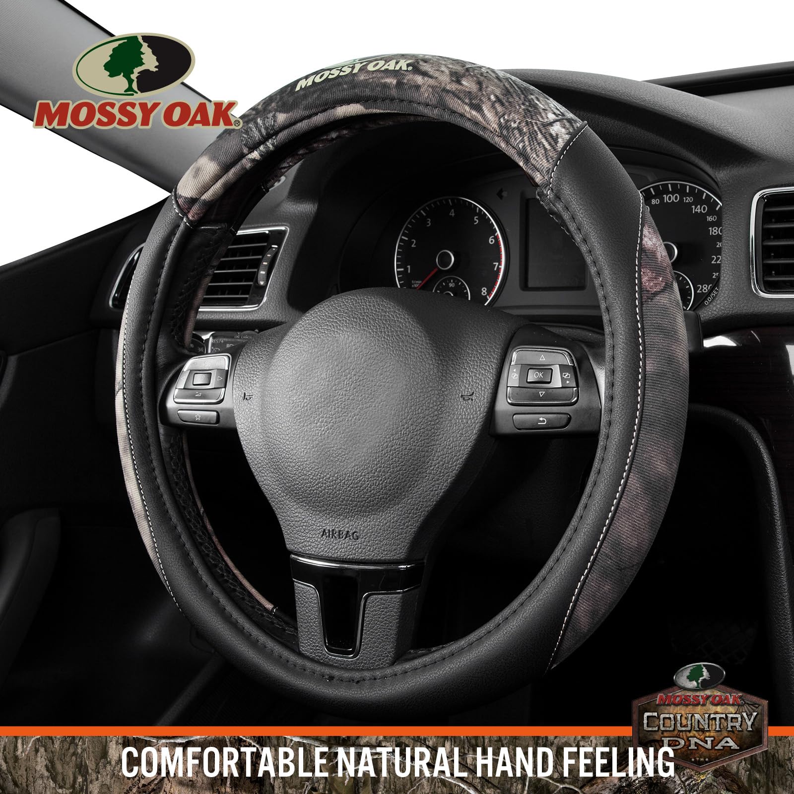 Mossy Oak Camo Steering Wheel Cover - Pu Leather And Cotton Twill, Universal Fit 14 1/2 Inches To 15 Inches - Officially License