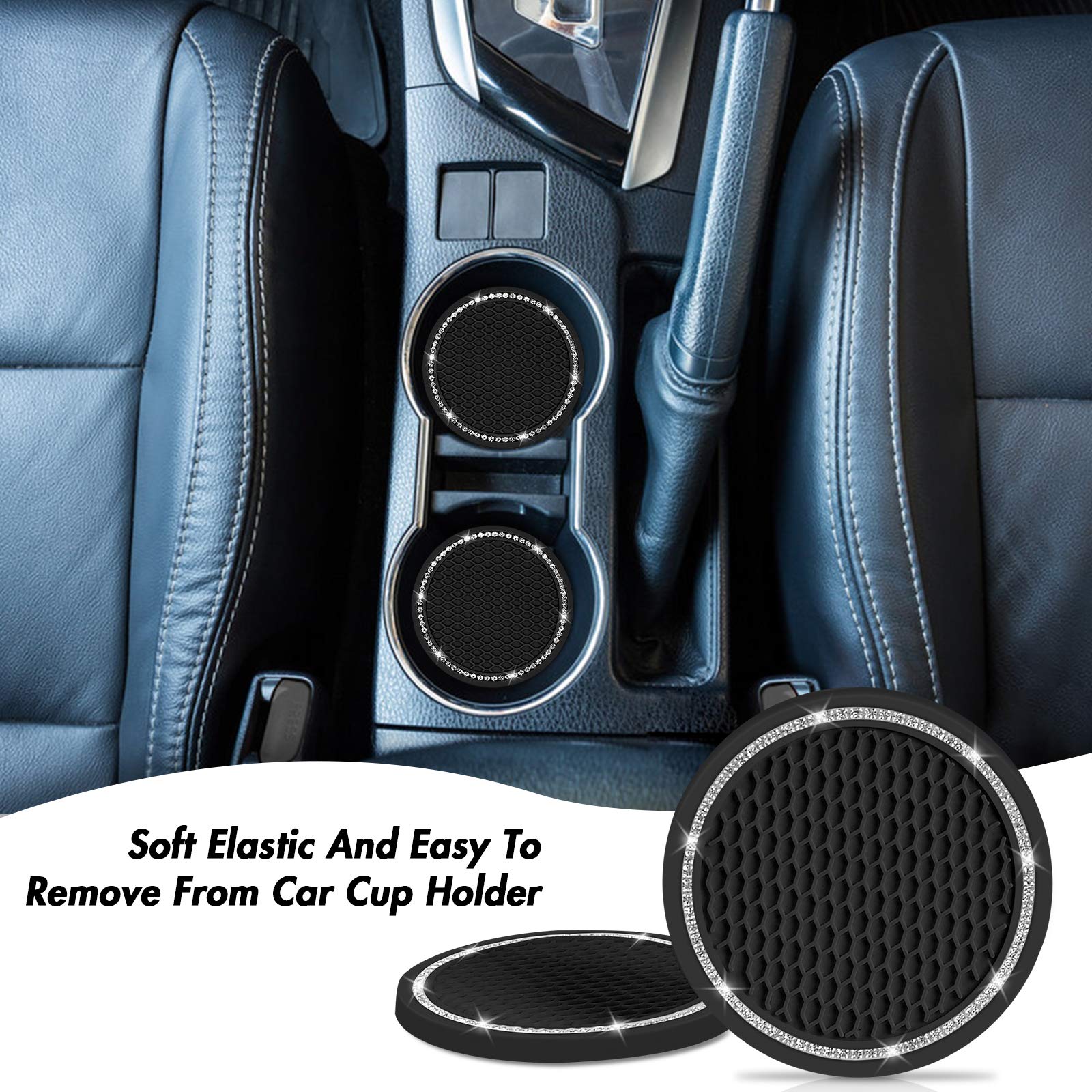 Car Coasters For Drinks,Shanshui Universal Stylish Bling Cup Holder For Vehicle Drinks Coaster Car Interior Accessories (Black/